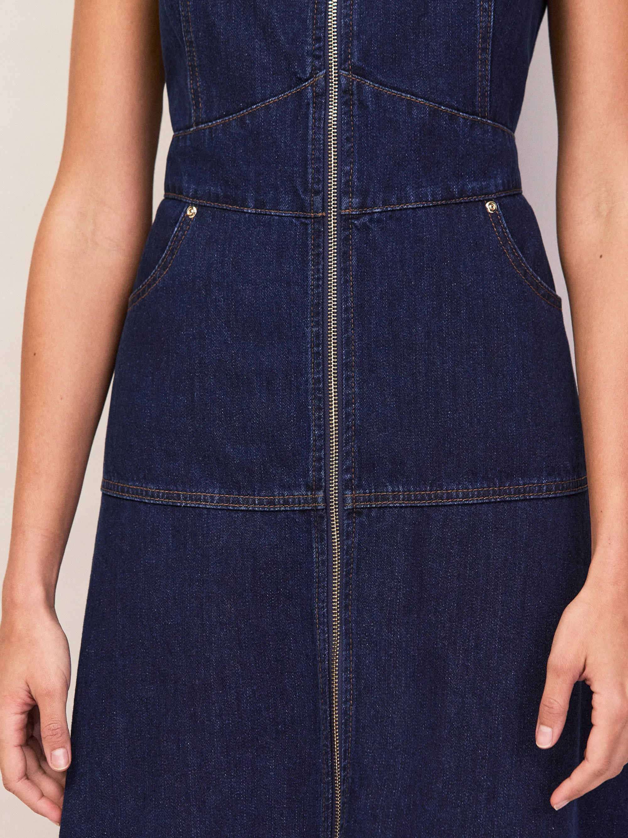 Petite Blue Denim Zip Front Midi Dress - Image 4