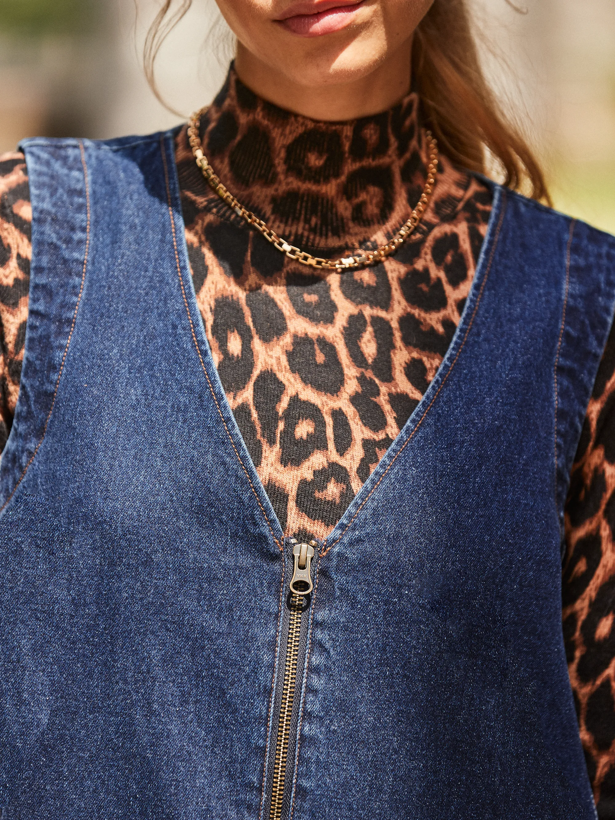 Zip-Front Denim Swing Mini Dress - Image 3