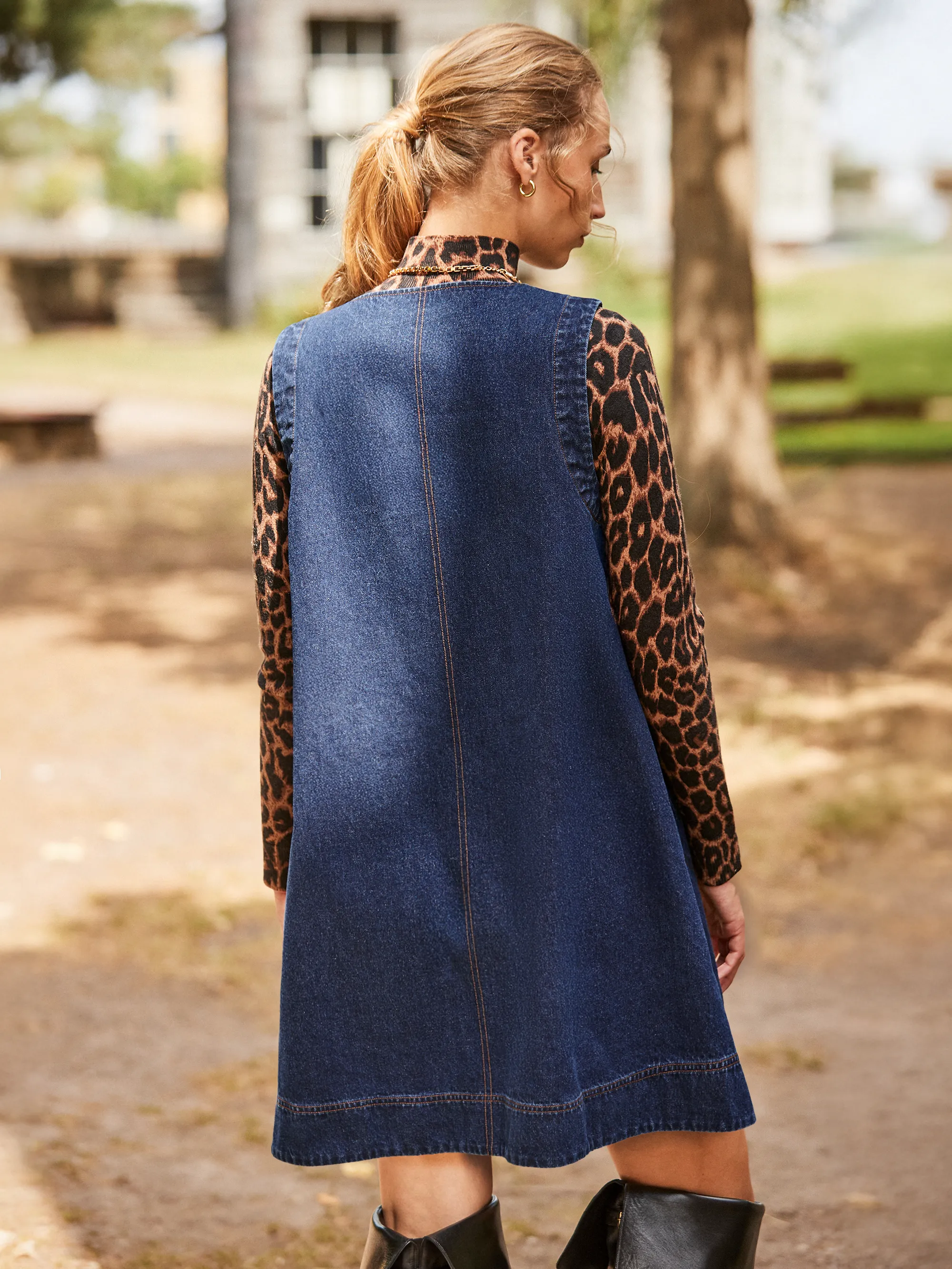 Zip-Front Denim Swing Mini Dress - Image 5