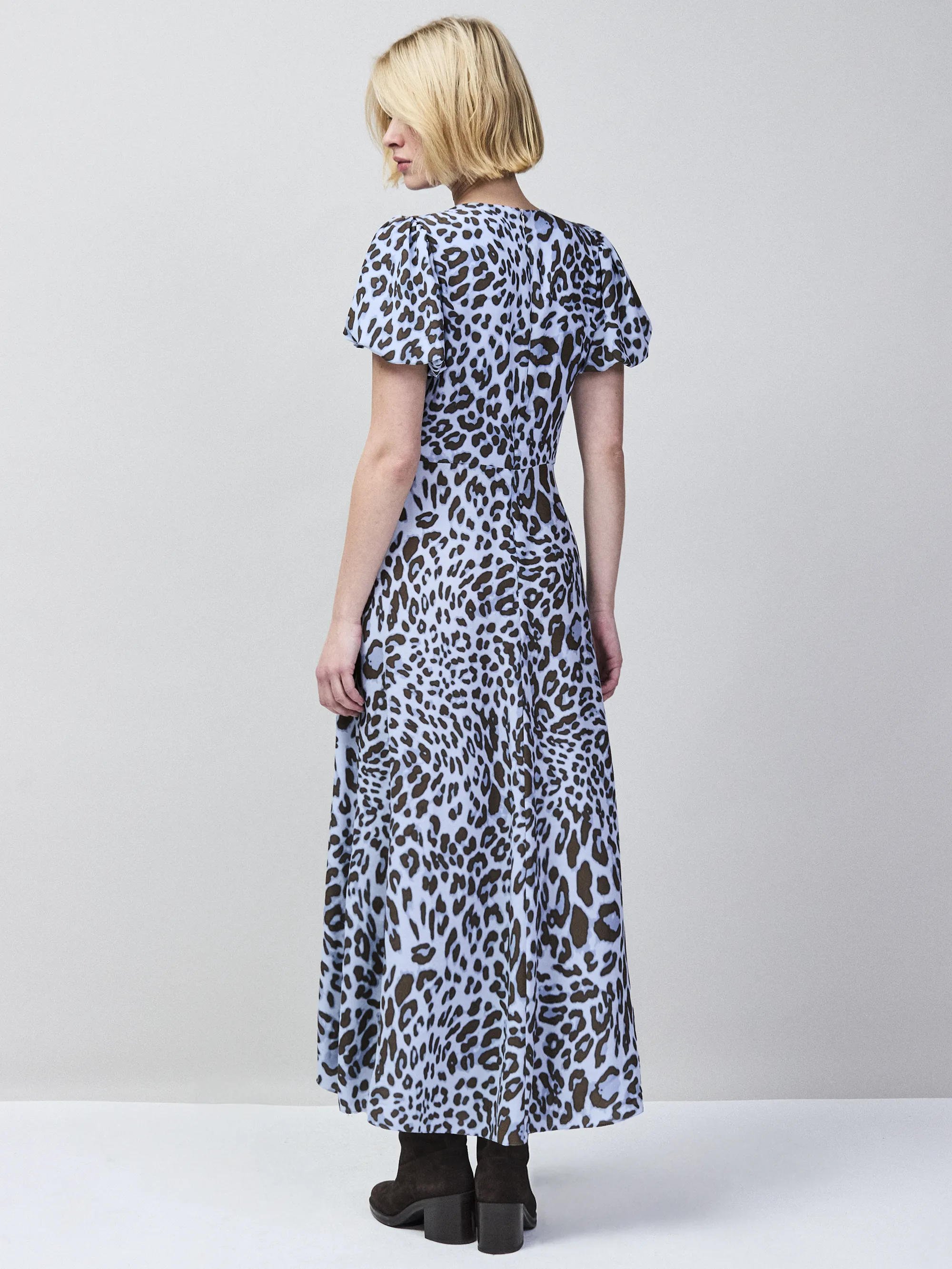 Petite Blue Leopard-Print Button-Detail Dress - Image 6
