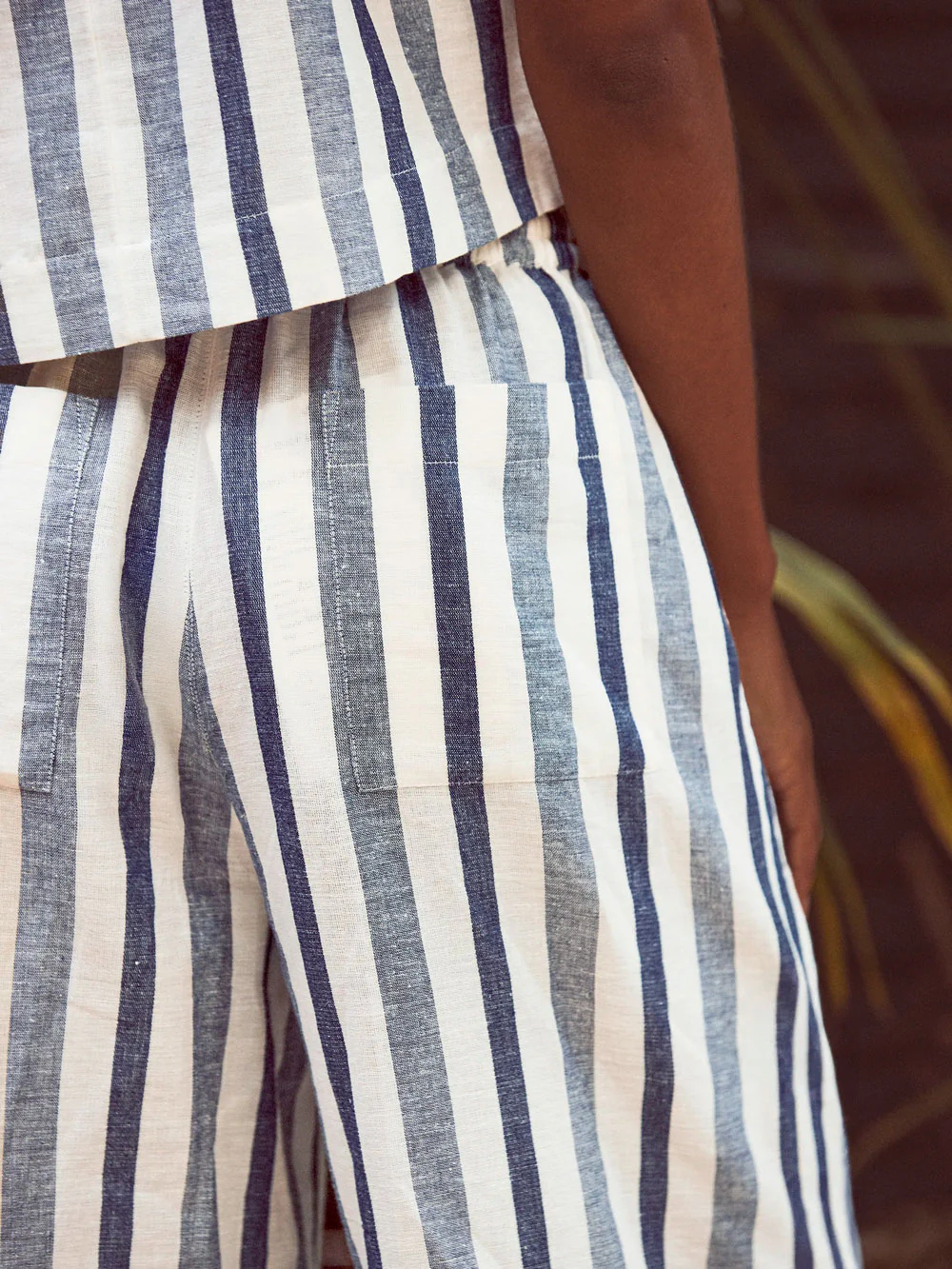 Blue Stripe Linen Blend Trousers - Image 4