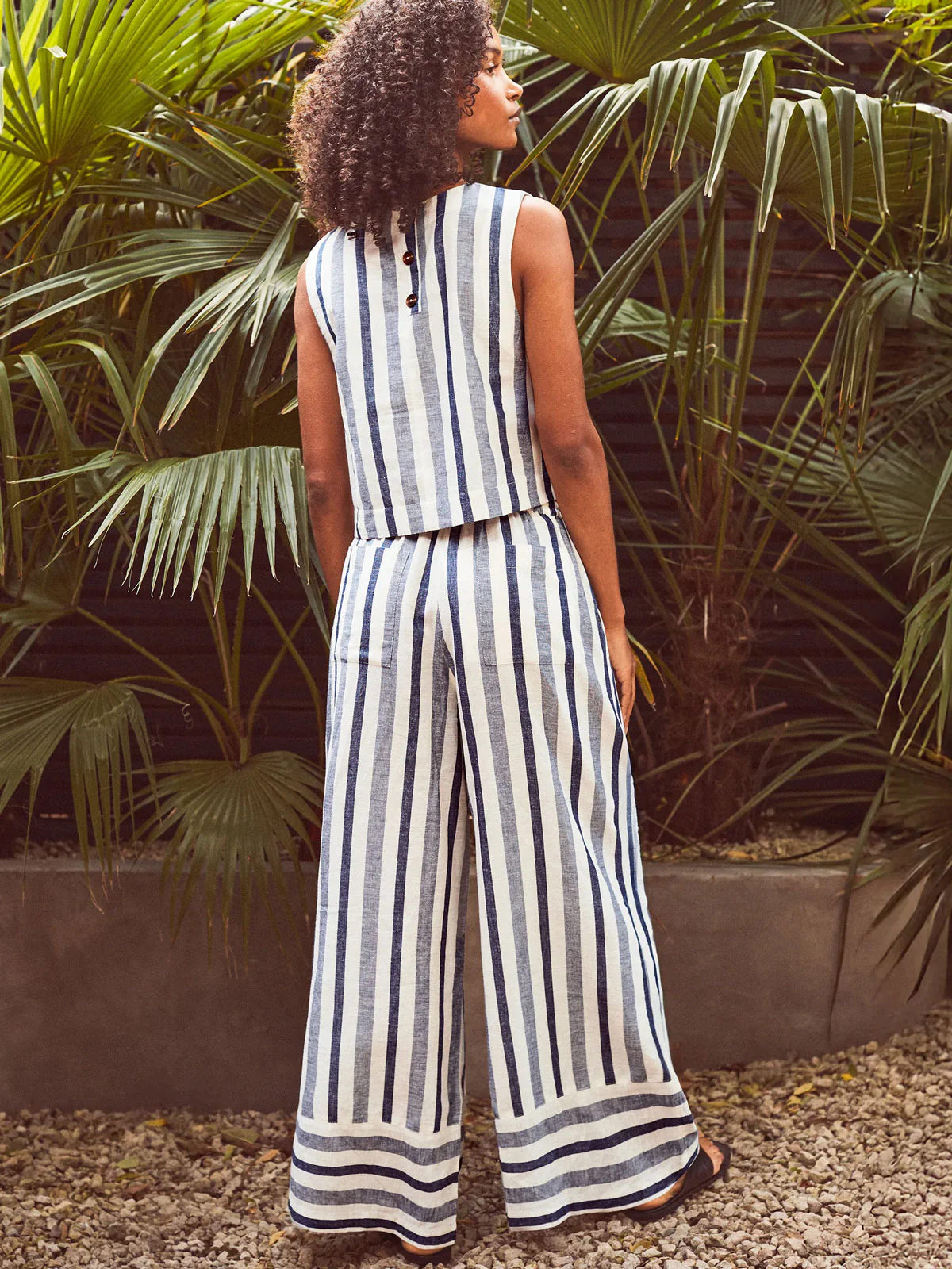 Blue Stripe Linen Blend Trousers - Image 5