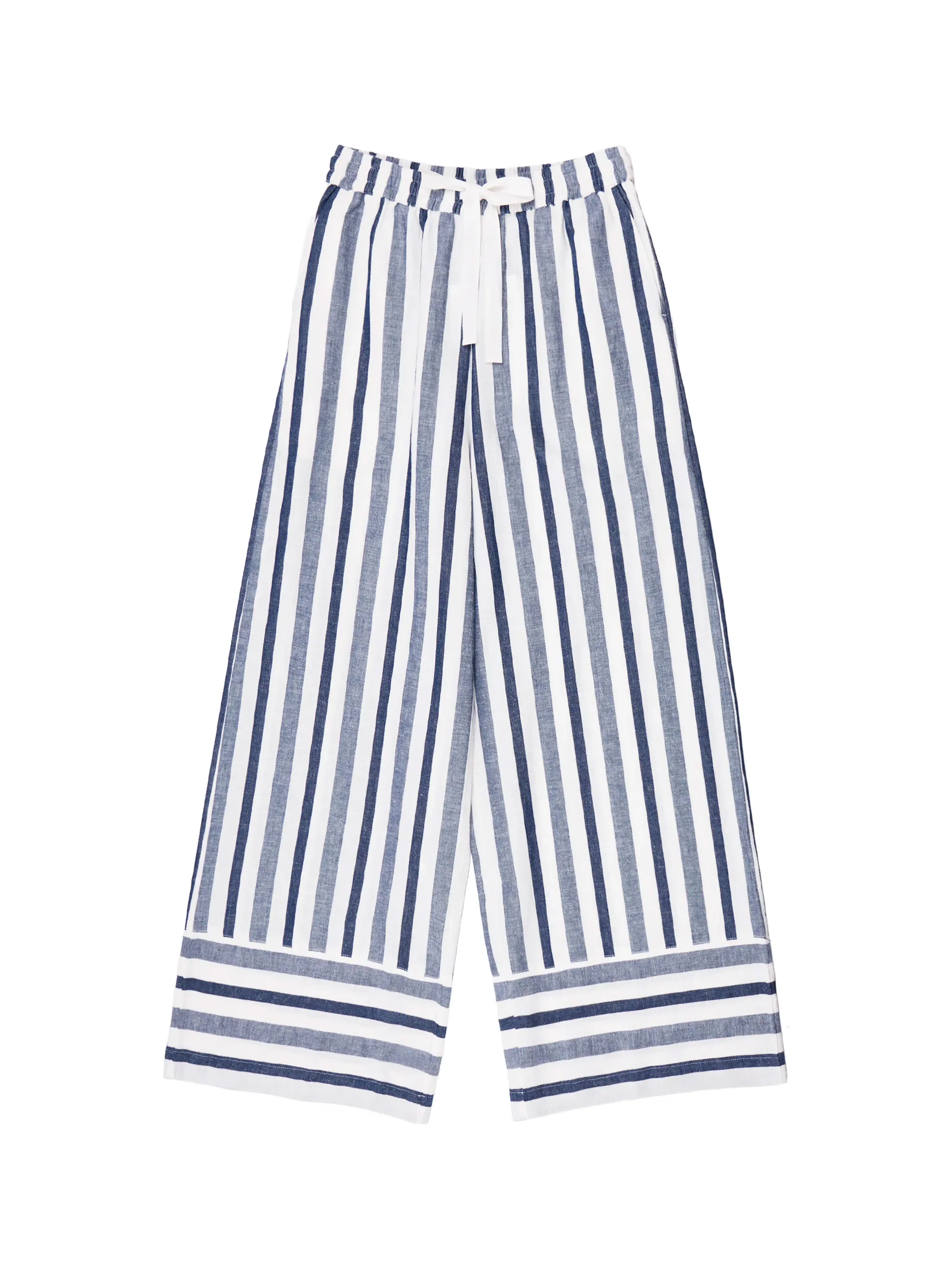 Blue Stripe Linen Blend Trousers - Image 6
