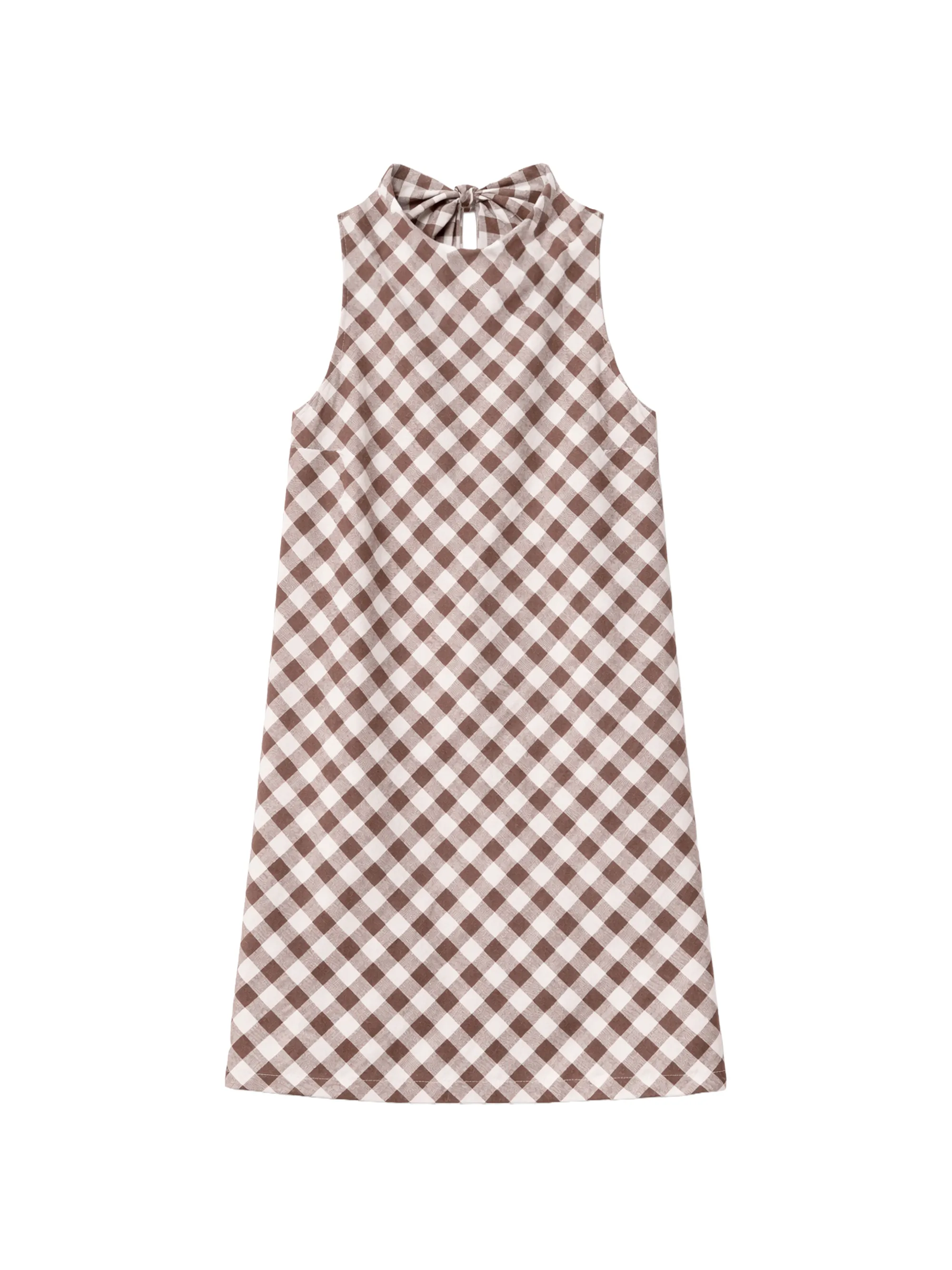 Petite Brown Gingham Linen Blend Cowl Neck Dress - Image 6