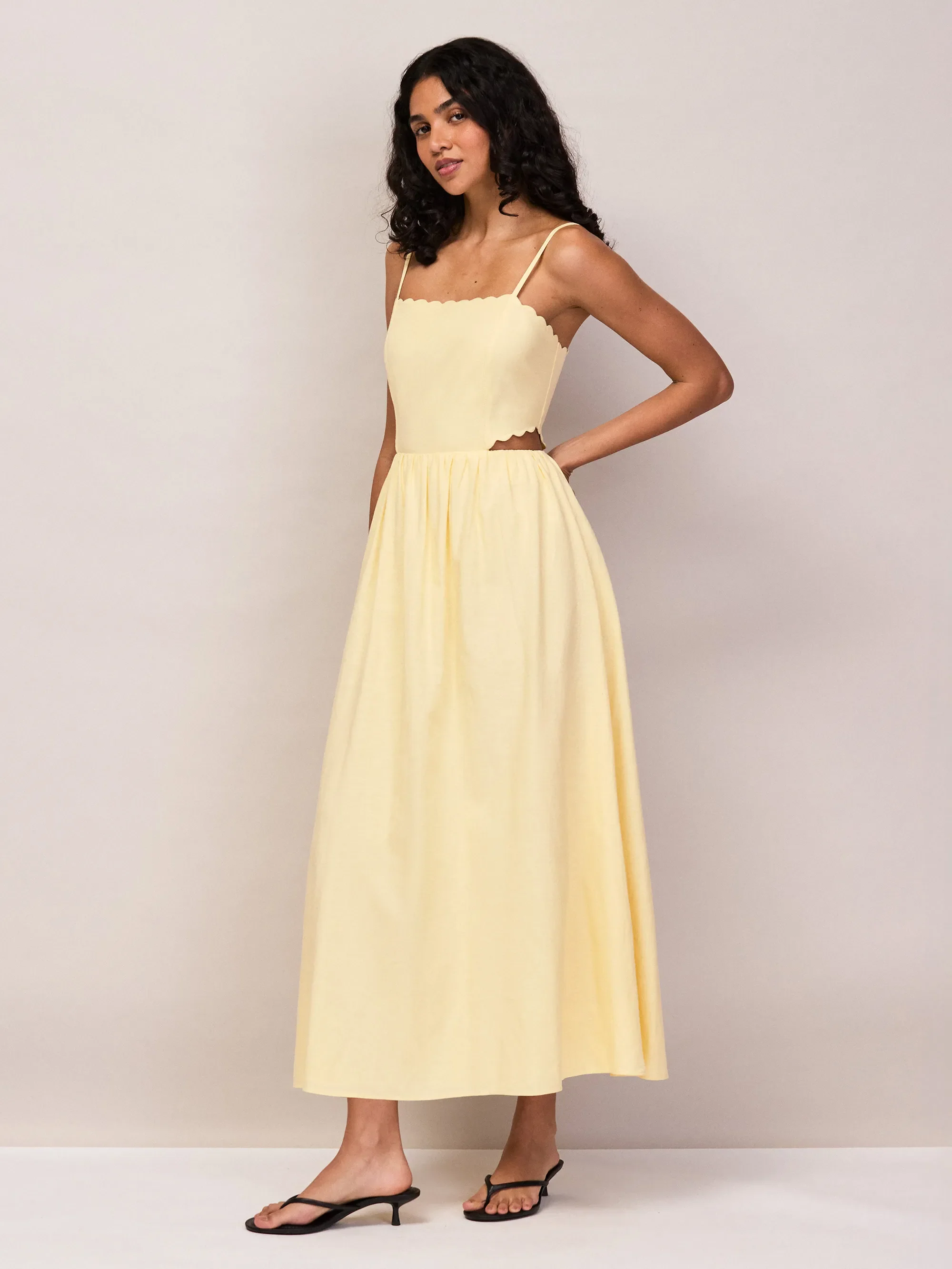 Petite Buttermilk Linen-Blend Scalloped Cut-Out Dress - Image 3