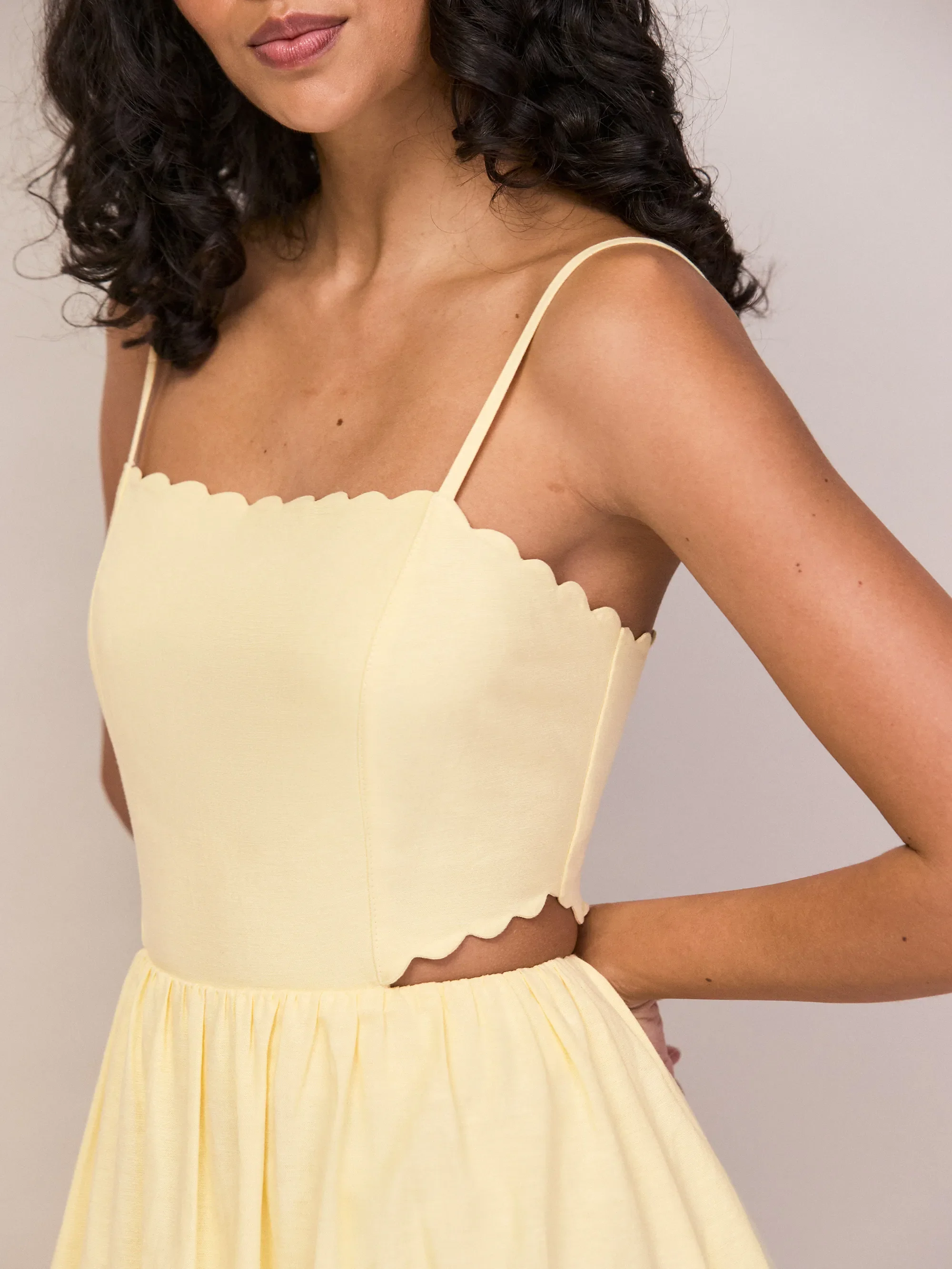 Petite Buttermilk Linen-Blend Scalloped Cut-Out Dress - Image 5