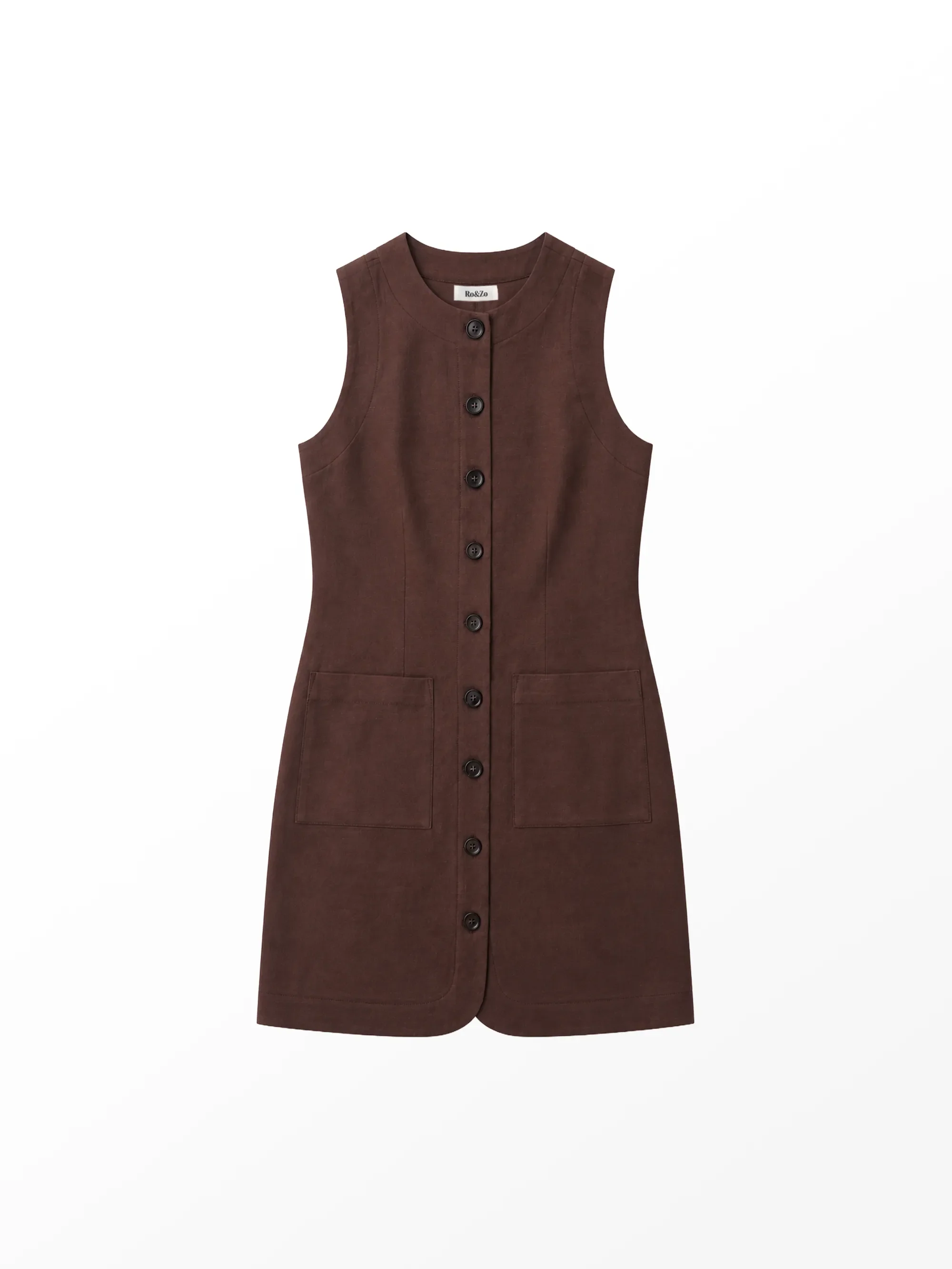 Petite Chocolate Brown Button Through Dress With Linen - Image 6