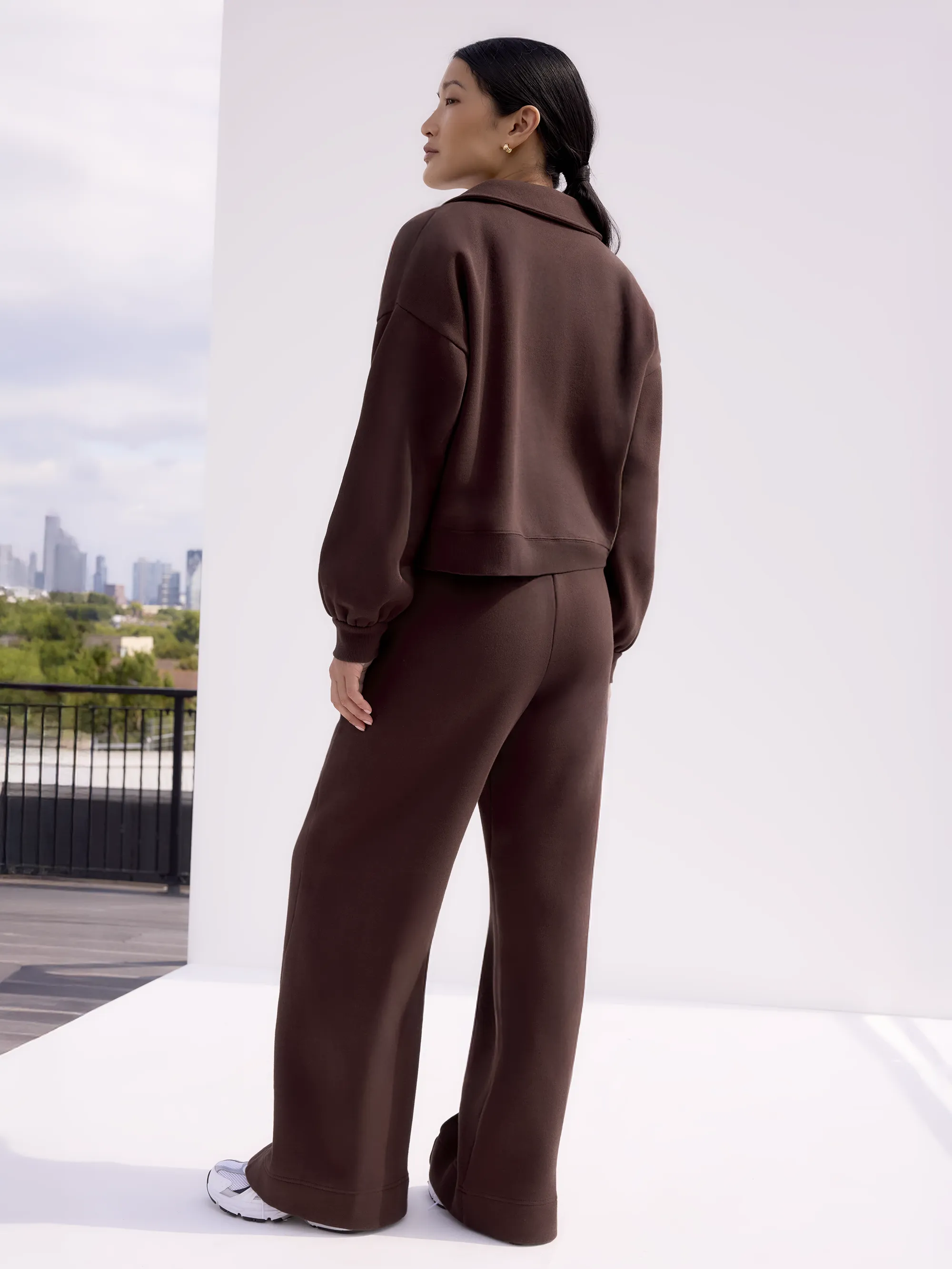 Petite Chocolate-Brown Wide-Leg Sweatpants - Image 3
