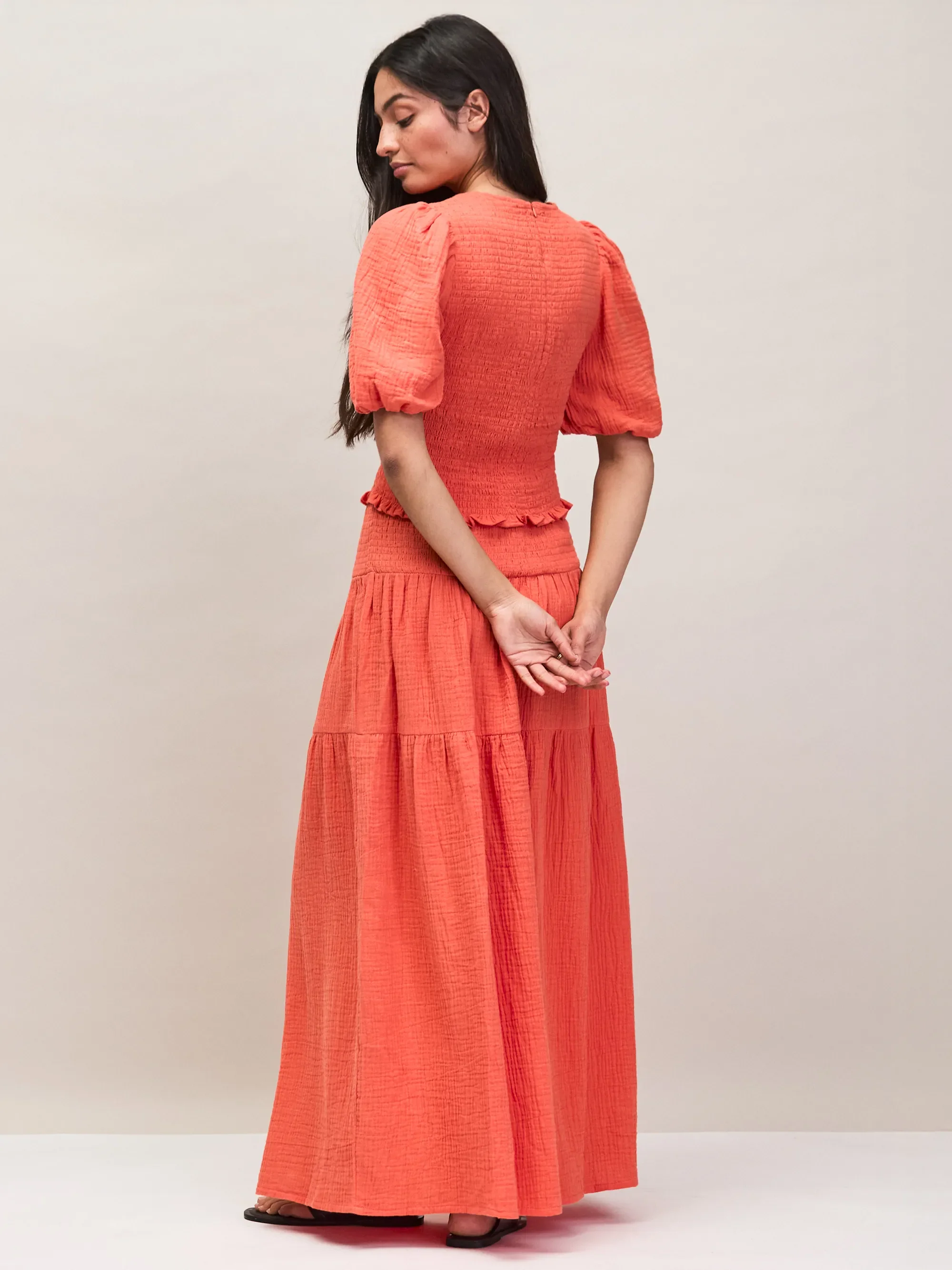 Petite Coral Cheesecloth Shirred Waistband Skirt - Image 6