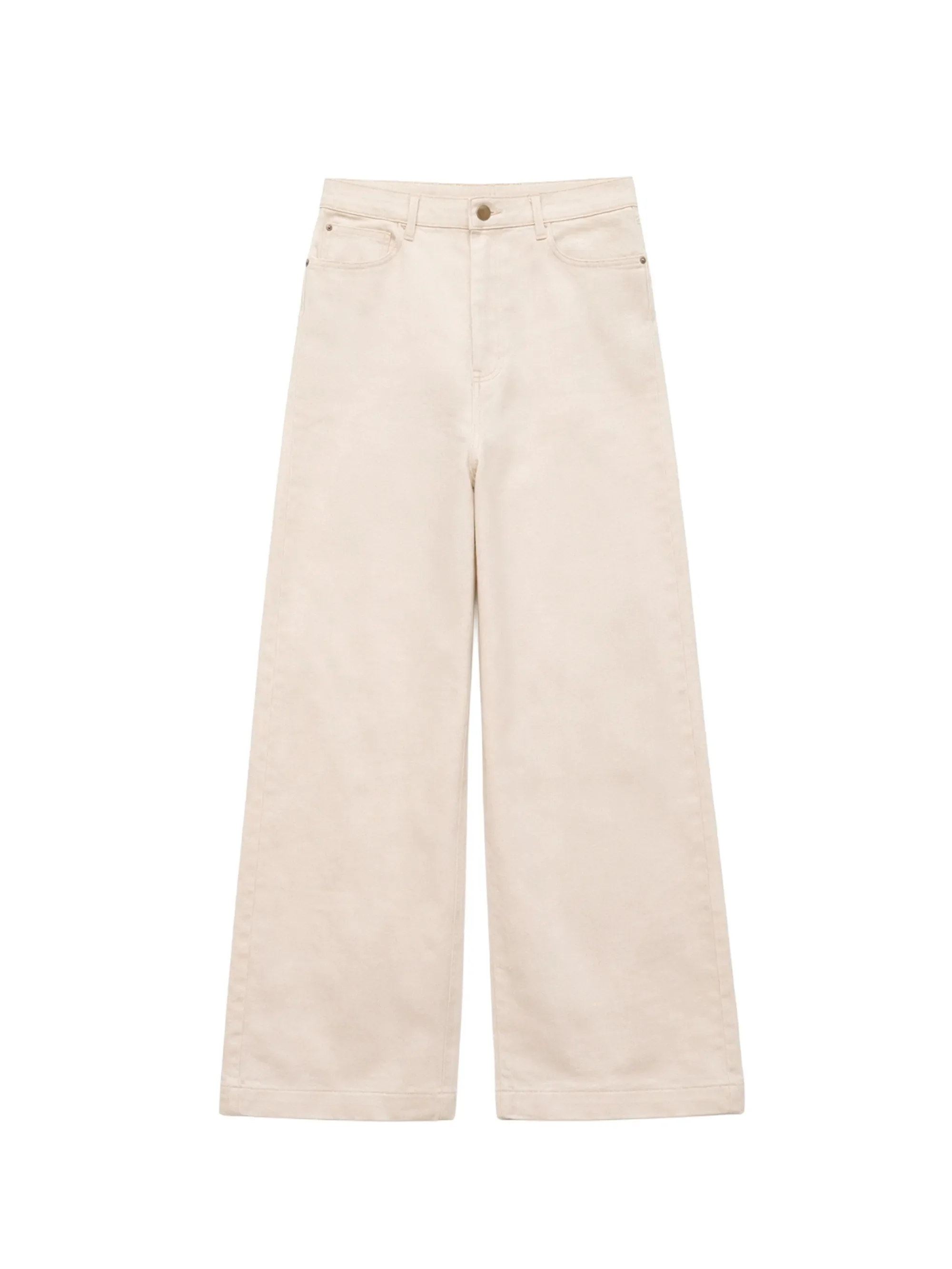 Ecru Cotton Twill Wide Leg Jeans - Image 4
