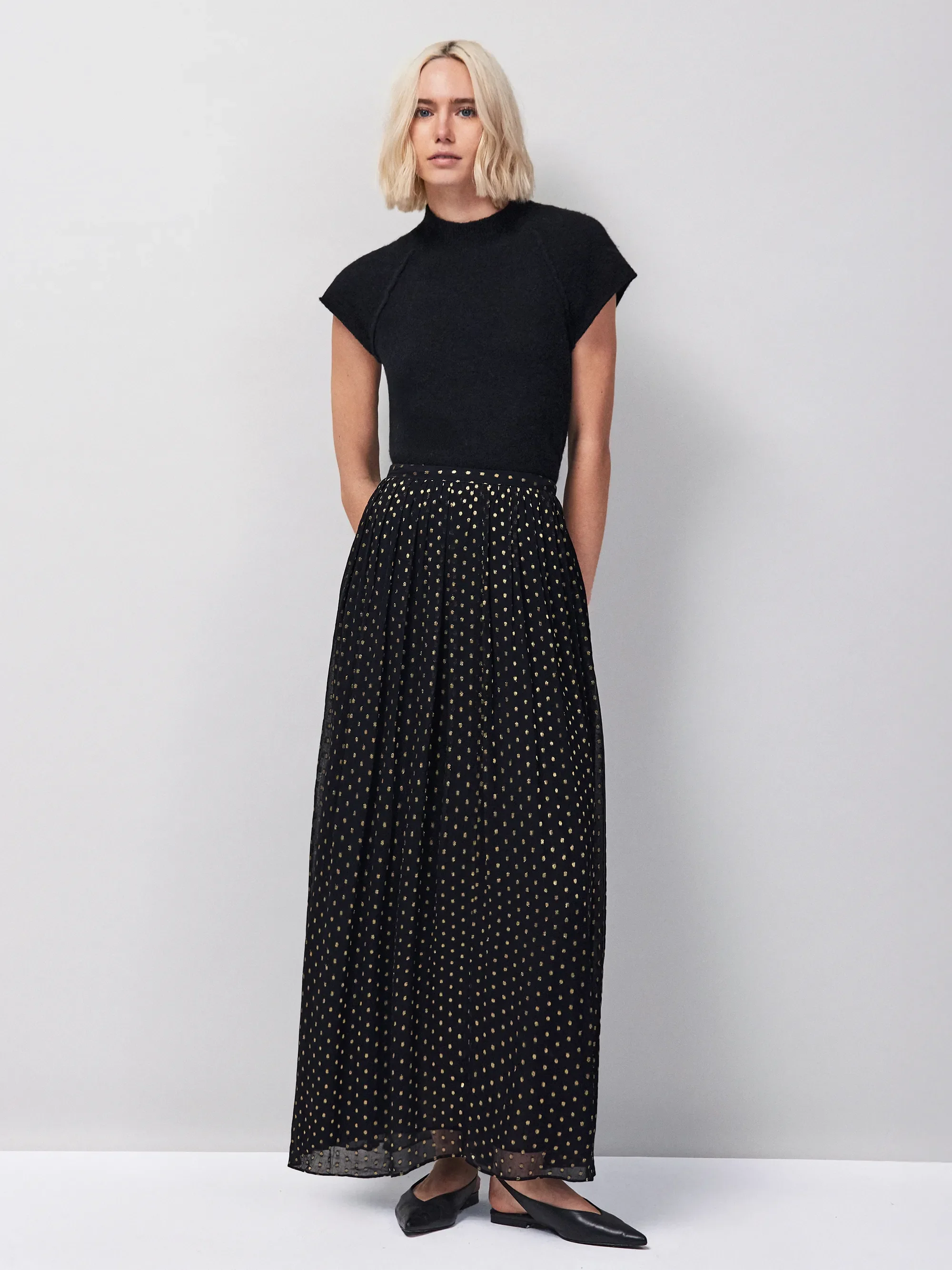 Petite Gold Foil Maxi Skirt - Image 3