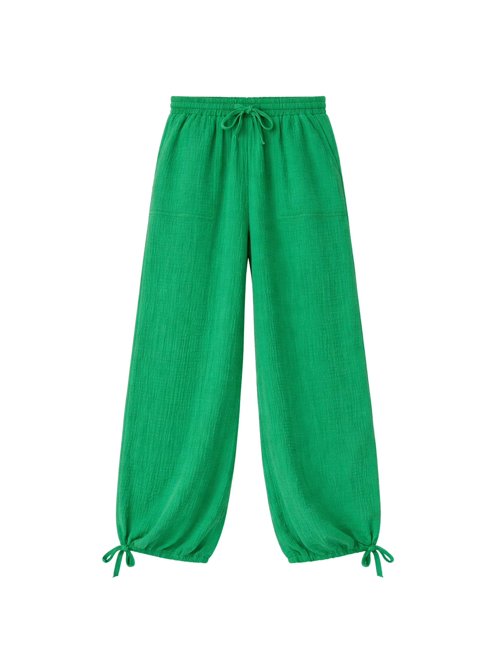 Petite Green Cheesecloth Drawstring Cuffed Trousers - Image 7
