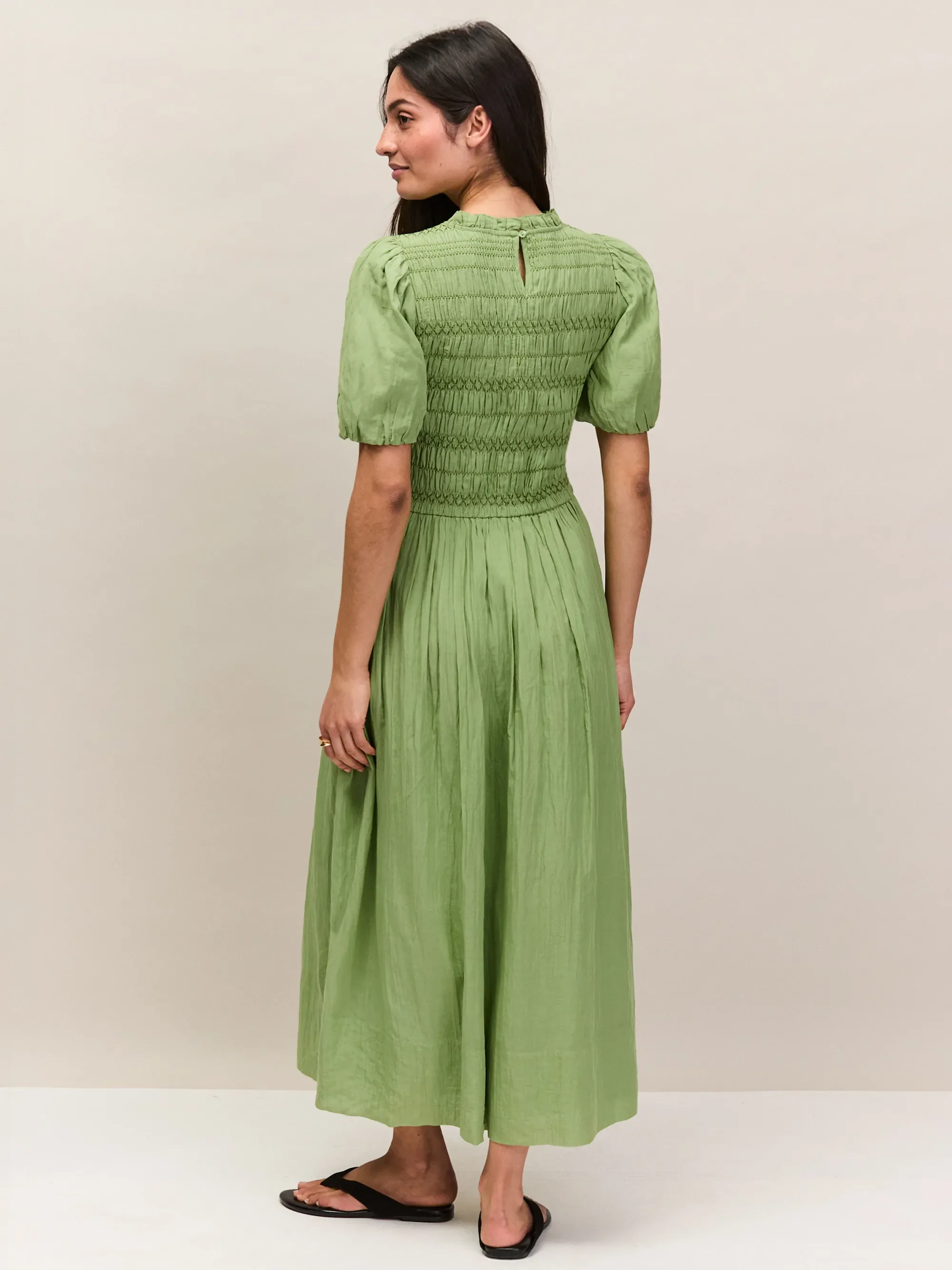 Green Cotton Shirred Bodice Dress - Image 4