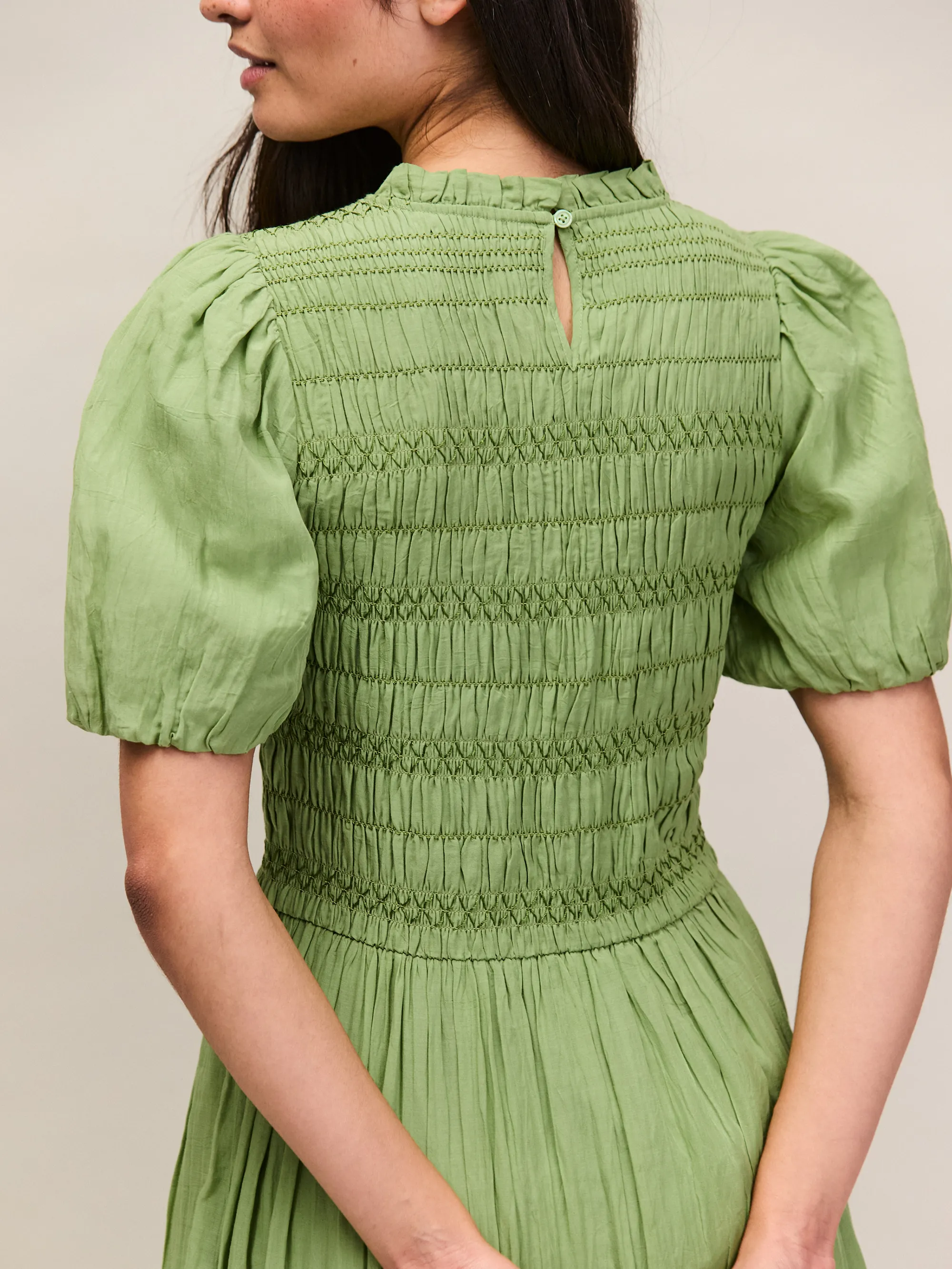 Green Cotton Shirred Bodice Dress - Image 5