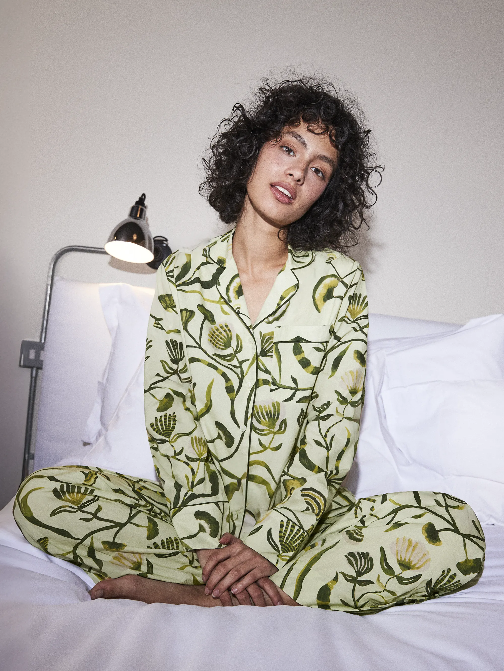 Green Floral Print Cotton Pyjamas & Sleep Mask - Image 6