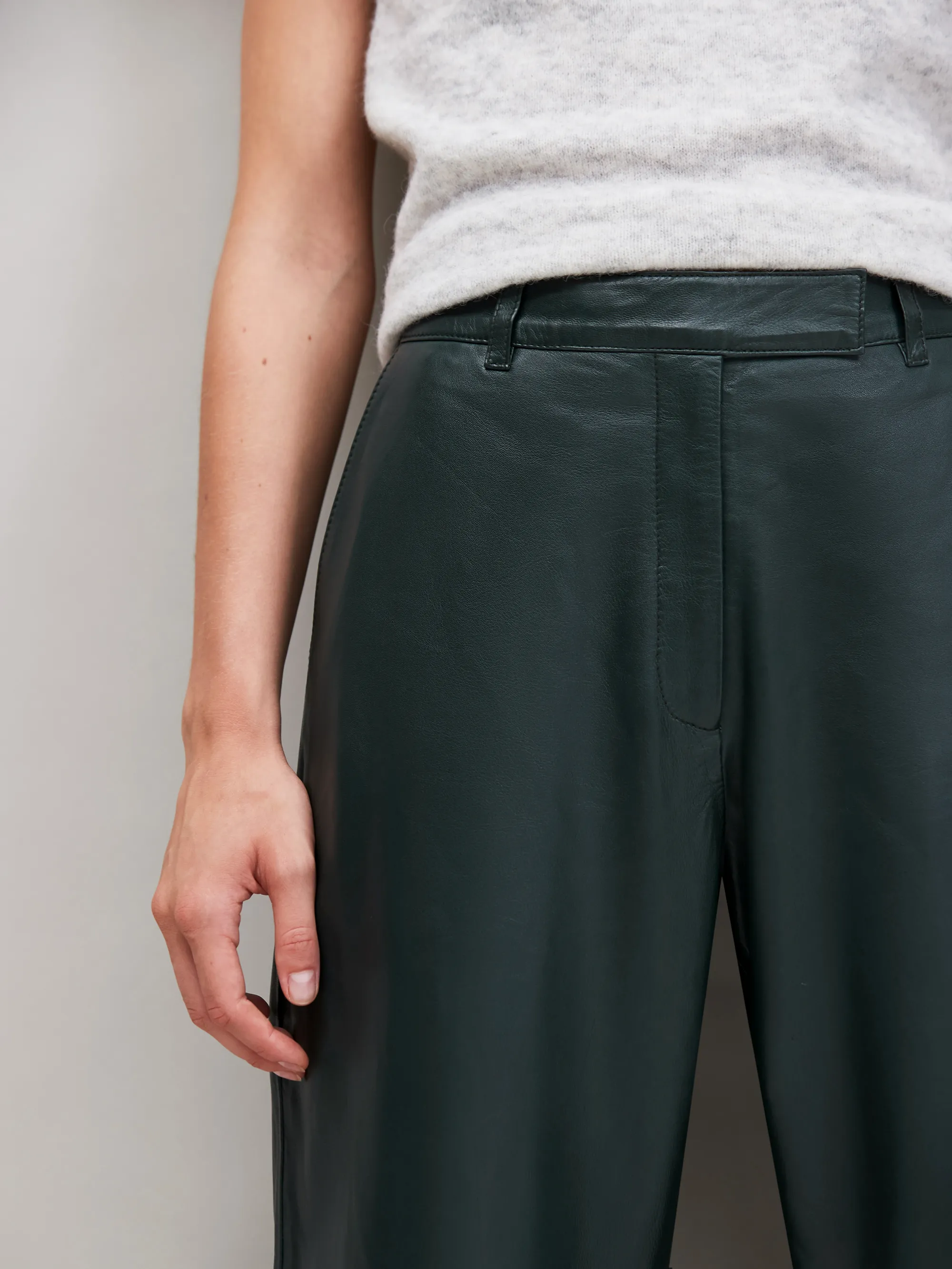 Dark-Green Leather Wide-Leg Trousers - Image 5