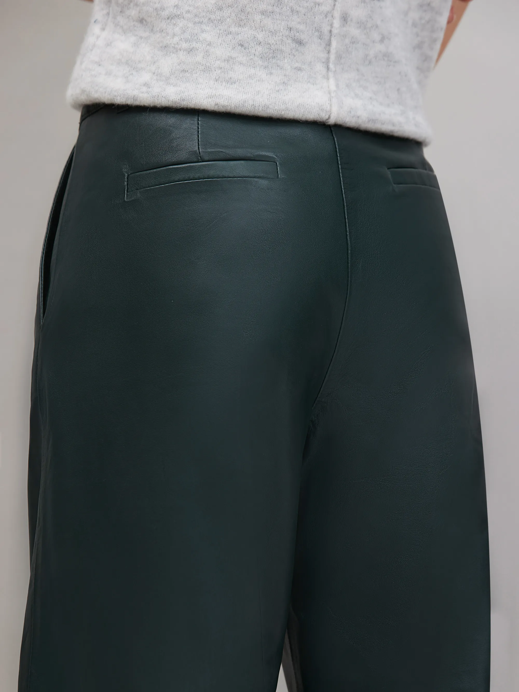 Dark-Green Leather Wide-Leg Trousers - Image 4