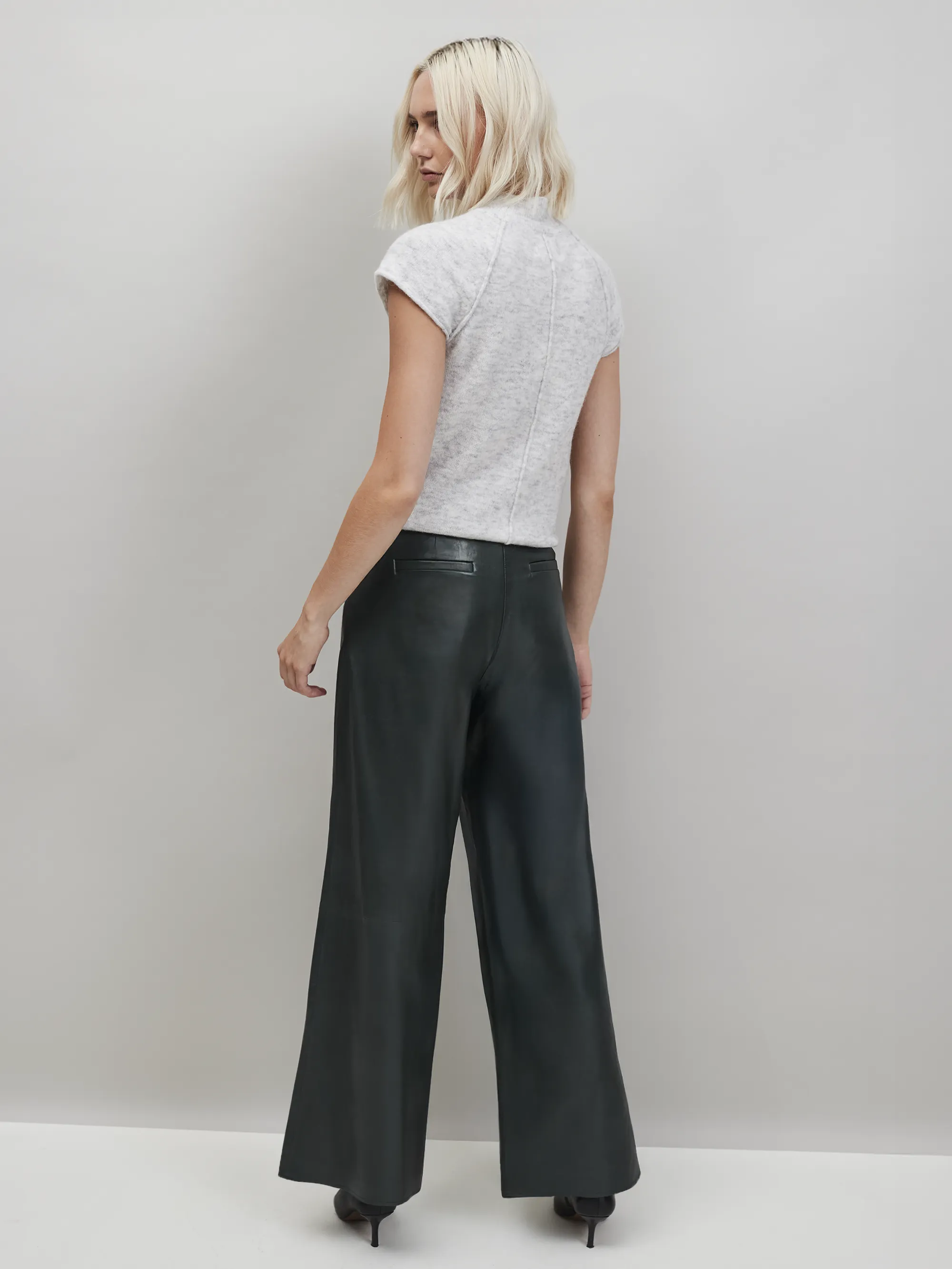 Dark-Green Leather Wide-Leg Trousers - Image 6