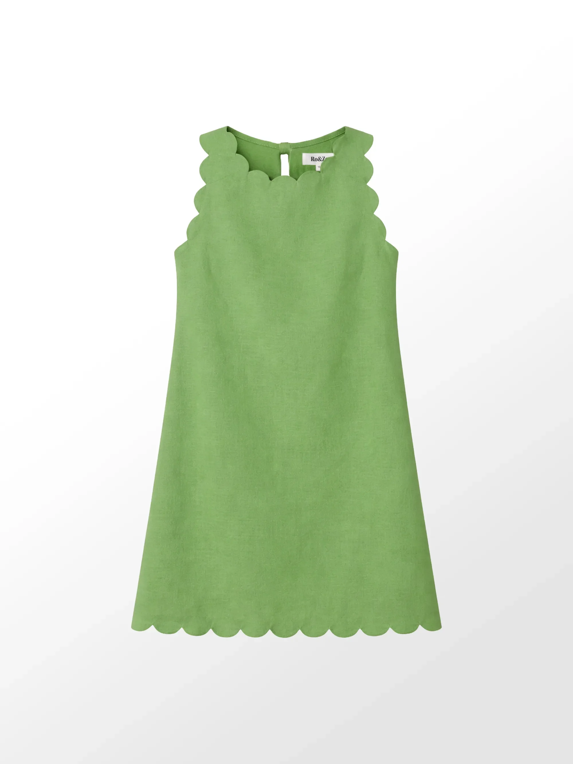 Green Scallop Edge Mini Dress With Linen - Image 4