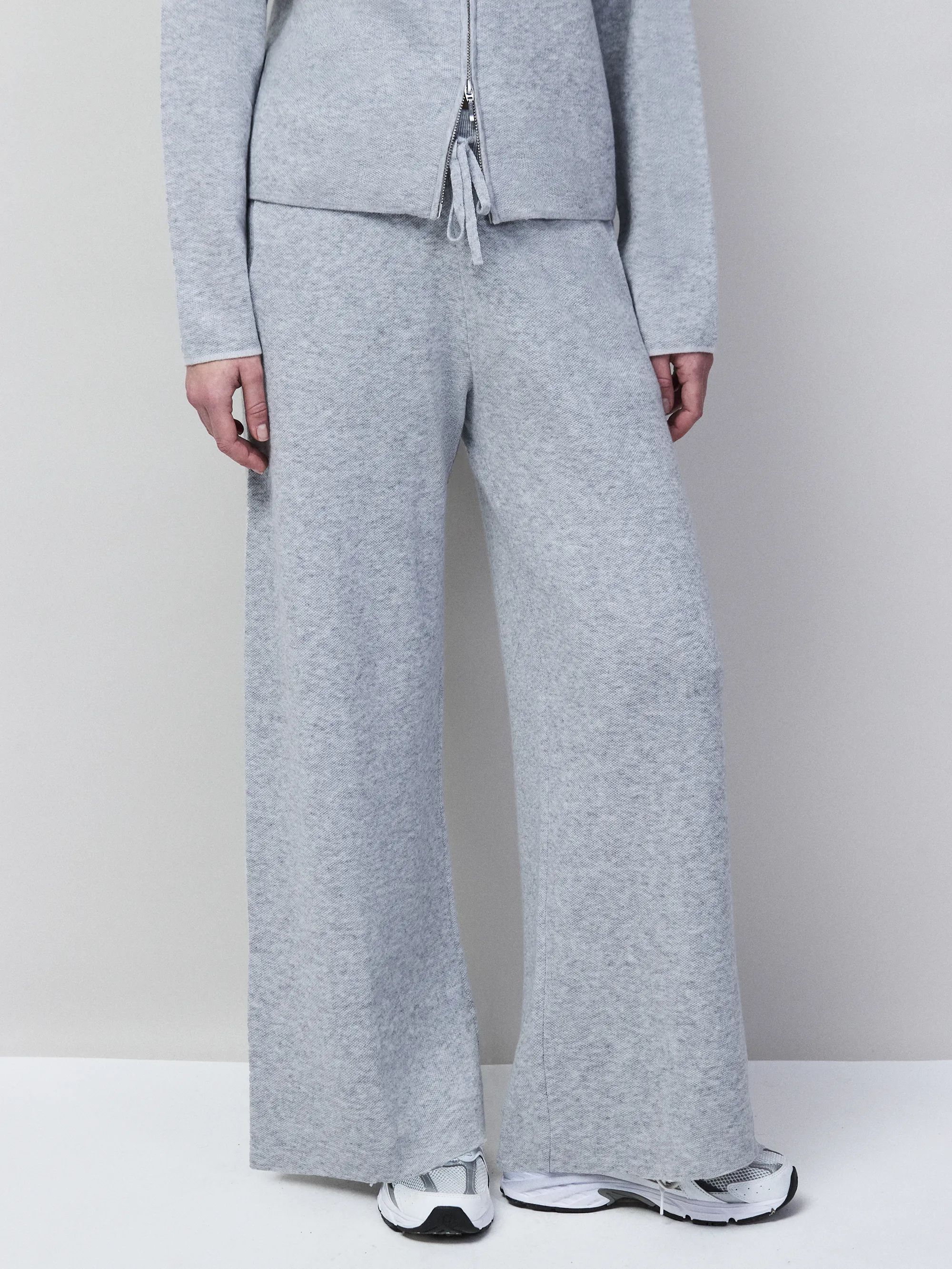 Grey Knit Straight Leg Trousers - Image 3
