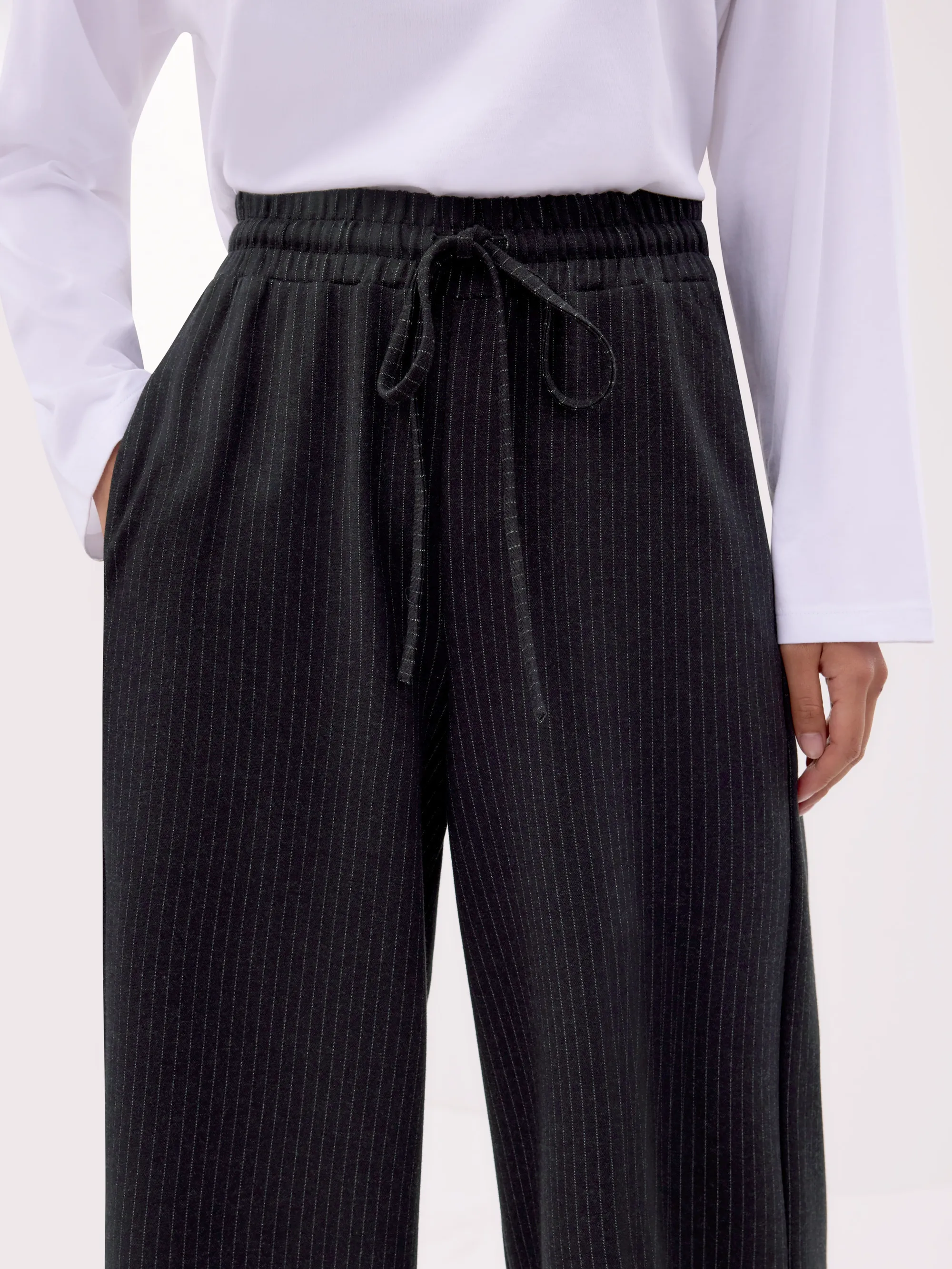 Petite Charcoal Pinstripe Wide Leg Trousers - Image 4
