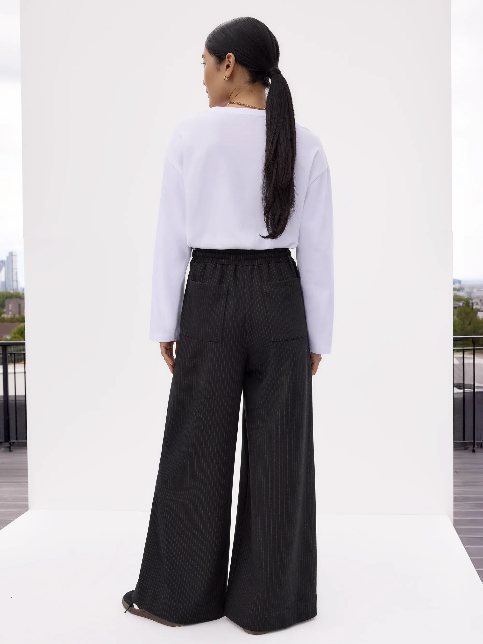 Petite Charcoal Pinstripe Wide Leg Trousers - Image 5