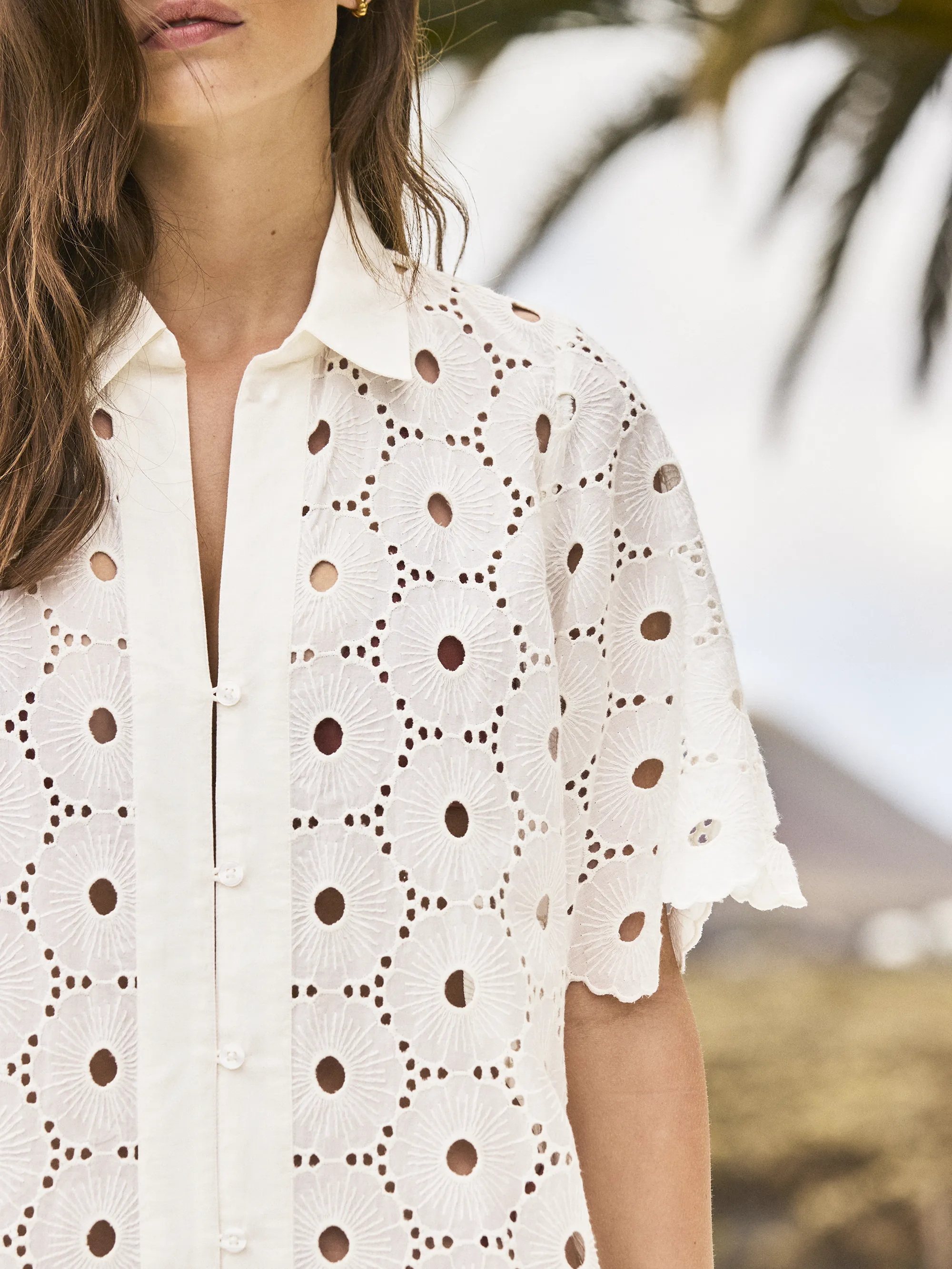 Ivory Broderie Scallop Sleeve Shirt Dress - Image 3