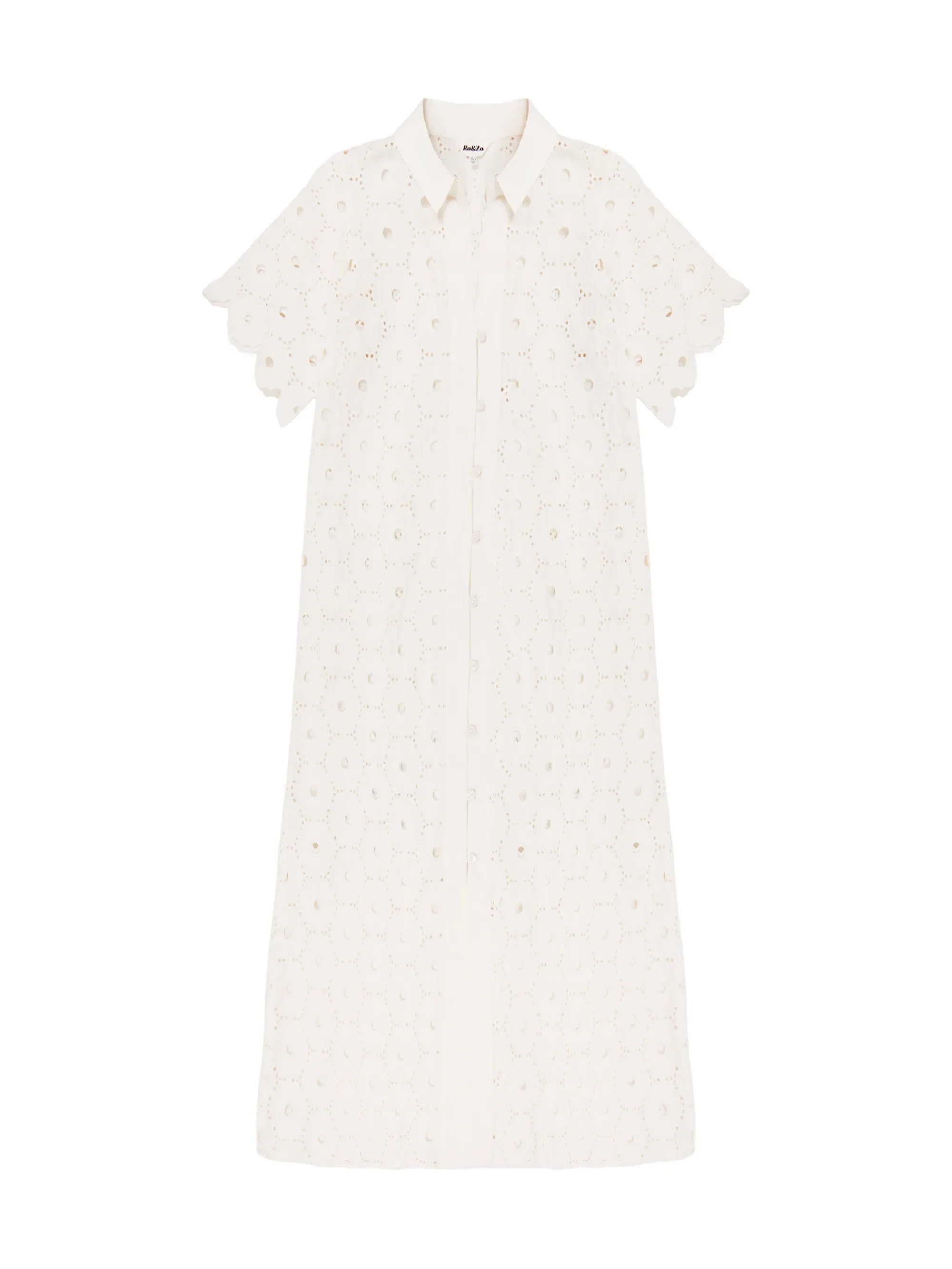 Ivory Broderie Scallop Sleeve Shirt Dress - Image 6
