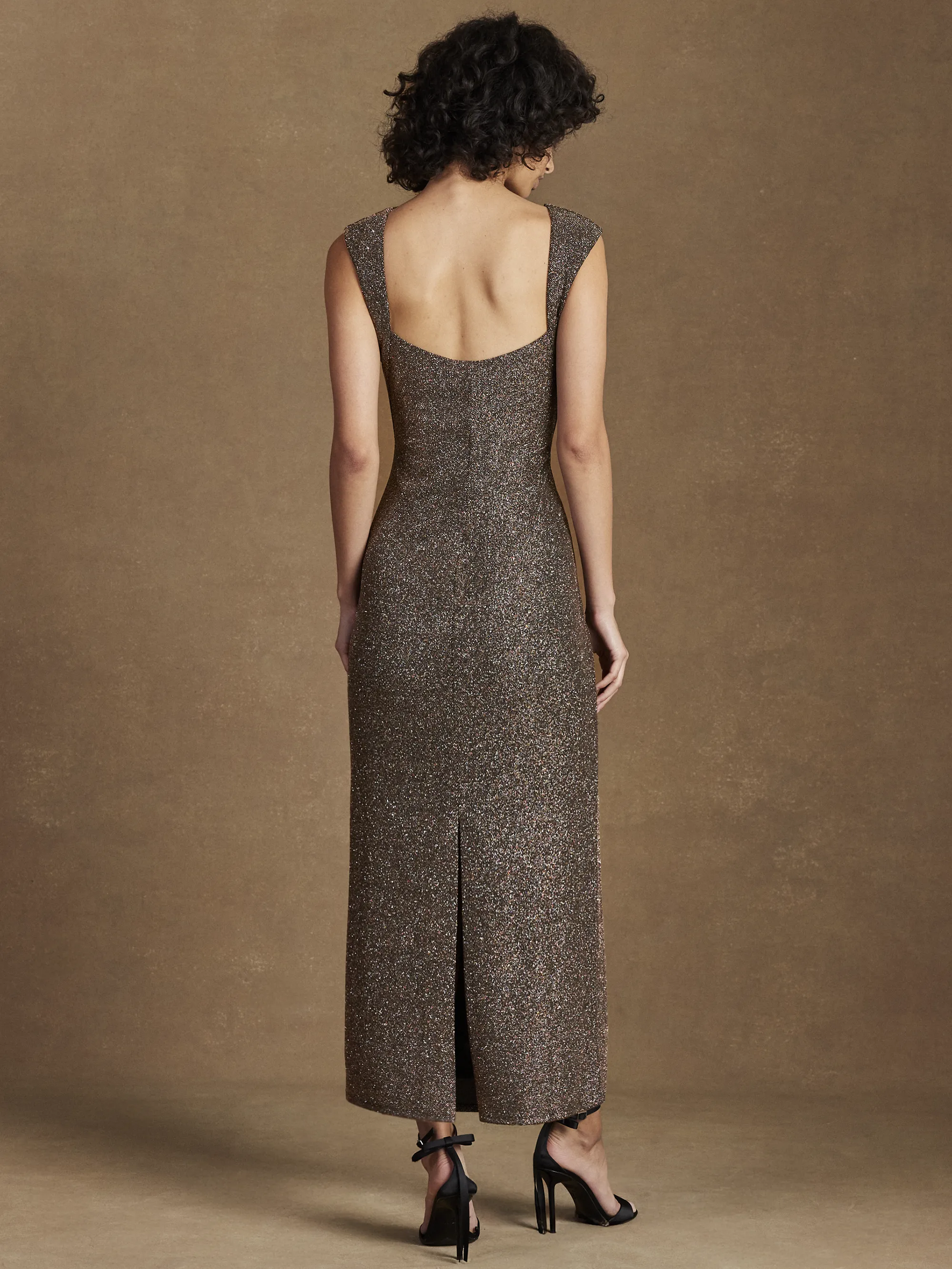 Petite Joanna Gold Open Back Sparkle Dress - Image 6