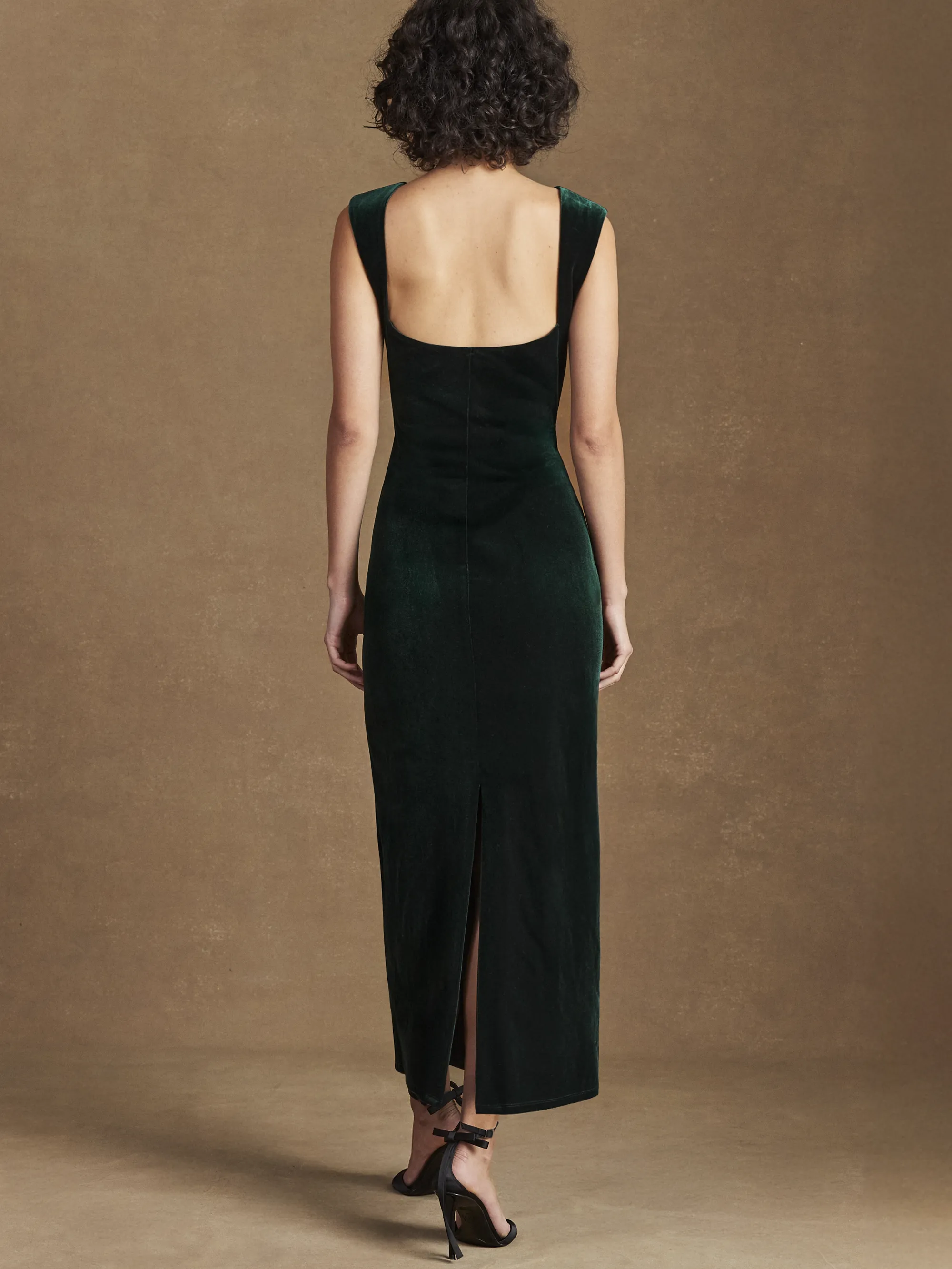 Petite Joanna Emerald Green Velvet Open-Back Dress - Image 5