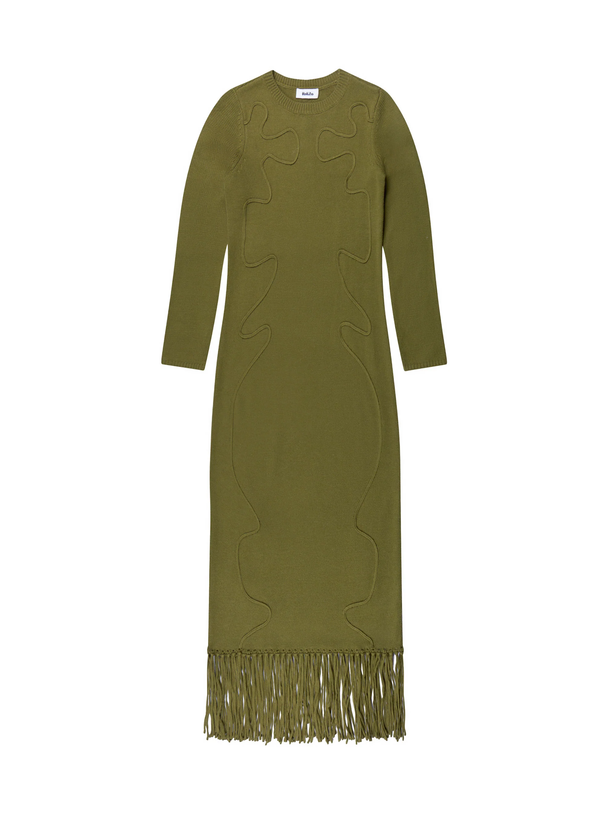 Khaki-Green Appliquéd Knit Midi Dress with Wool - Image 5