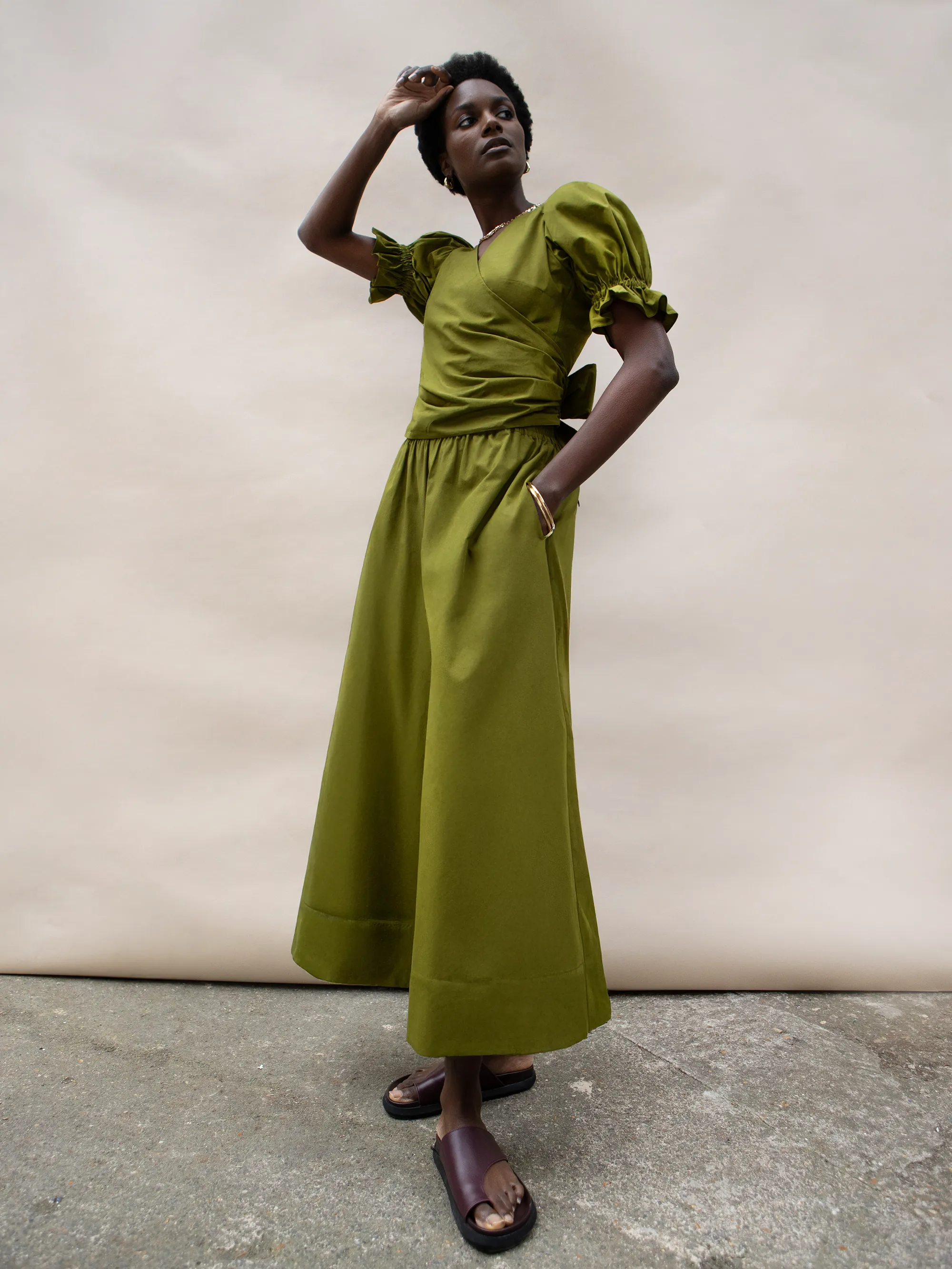 Khaki Cotton Poplin Culottes - Image 3