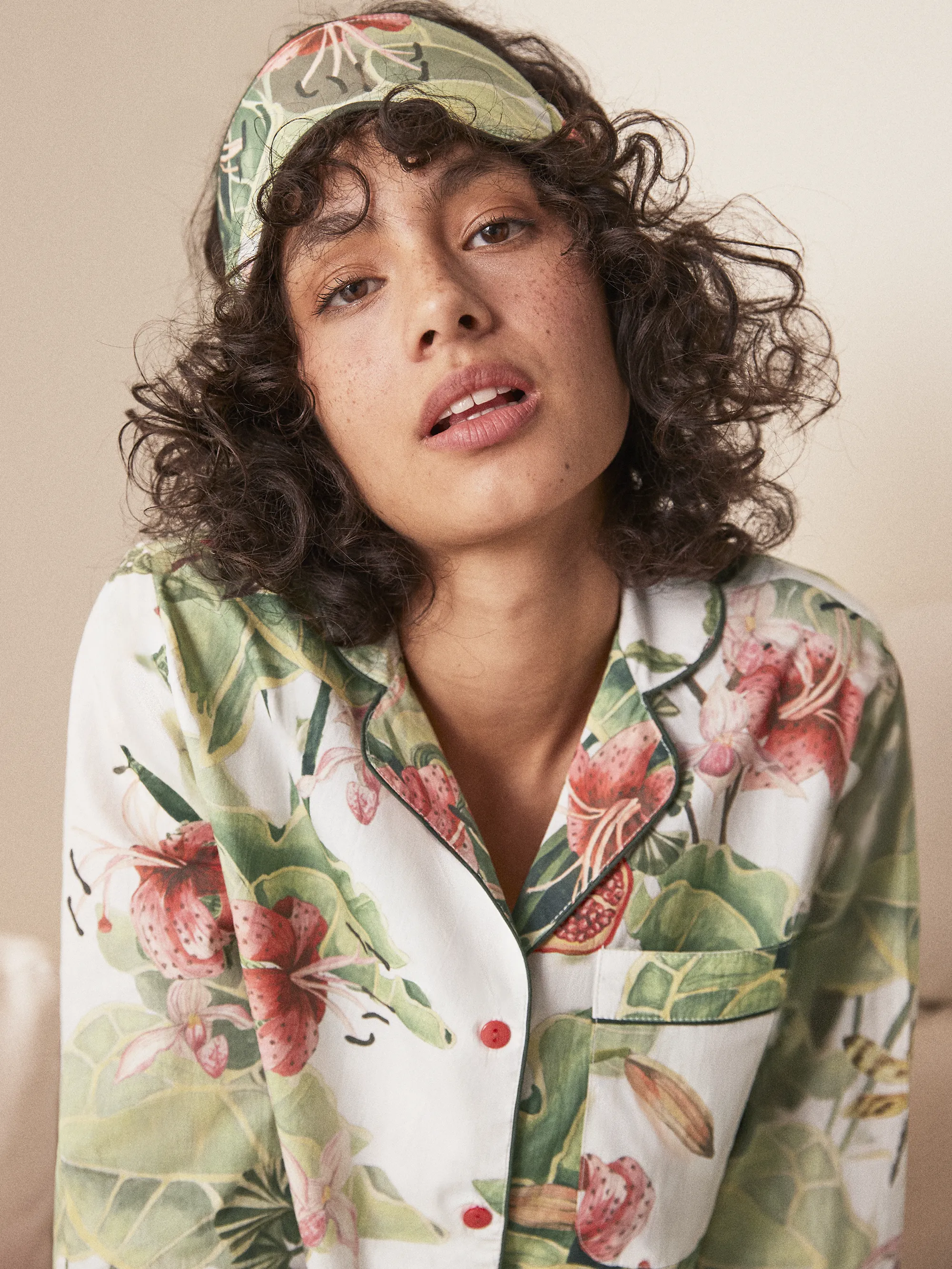 Petite Multi Lotus Print Cotton Pyjamas & Sleep Mask - Image 4