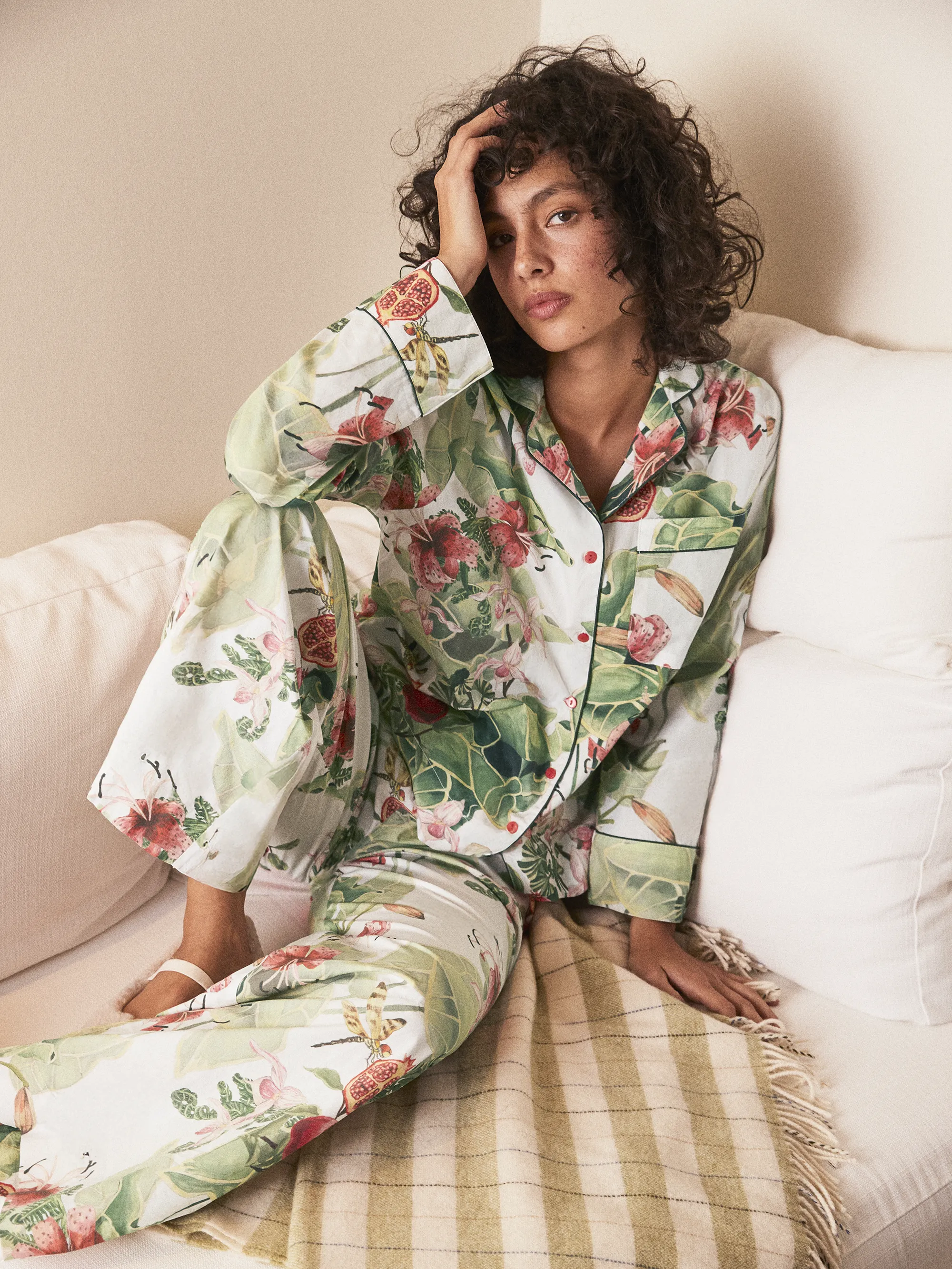 Petite Multi Lotus Print Cotton Pyjamas & Sleep Mask - Image 5