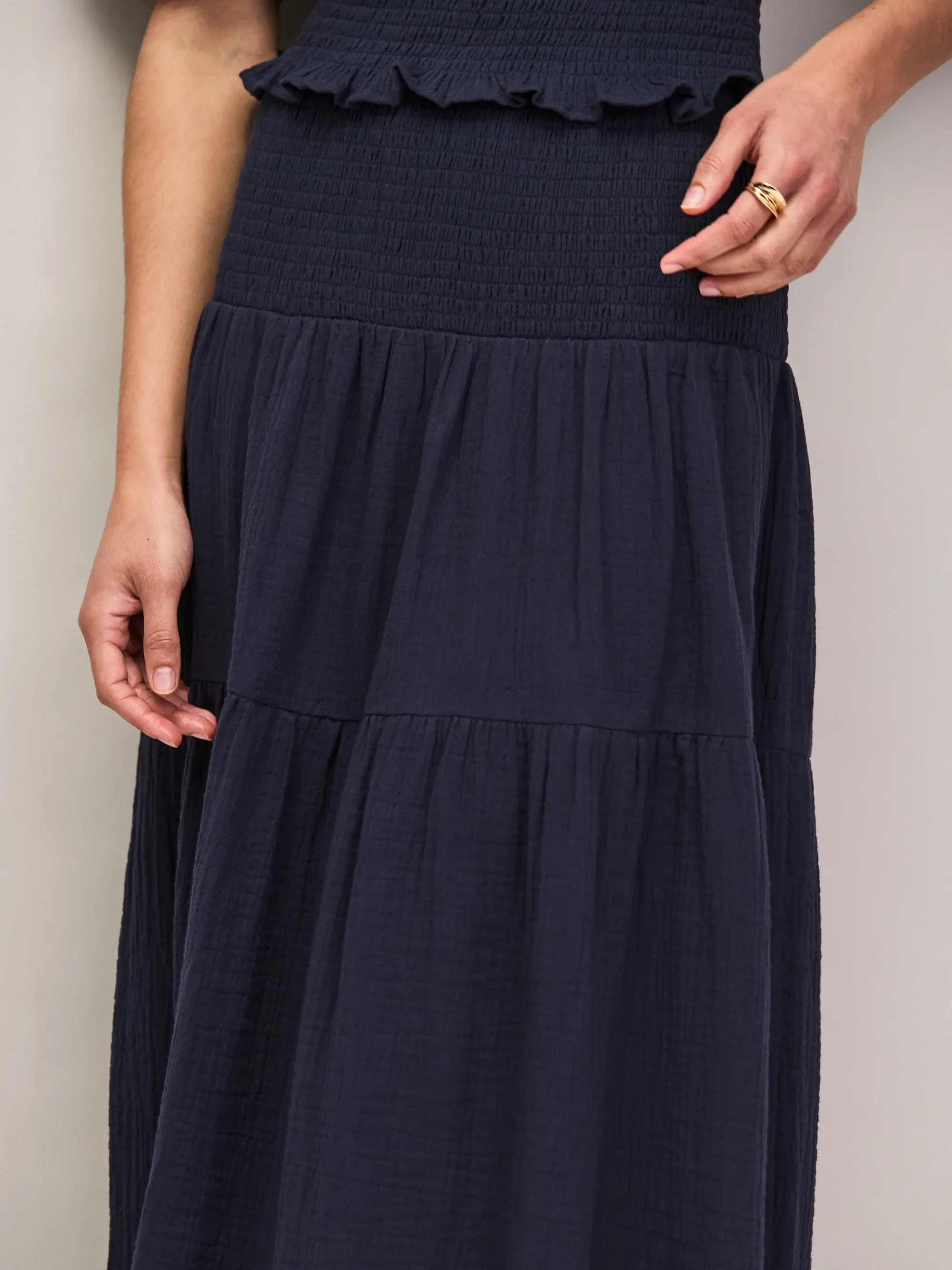 Petite Navy Cheesecloth Shirred Waistband Skirt - Image 3