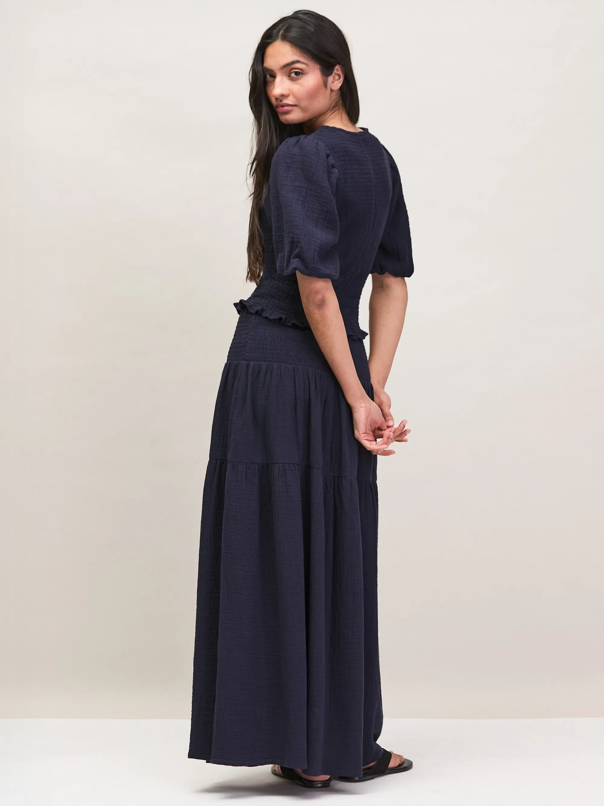 Petite Navy Cheesecloth Shirred Waistband Skirt - Image 5
