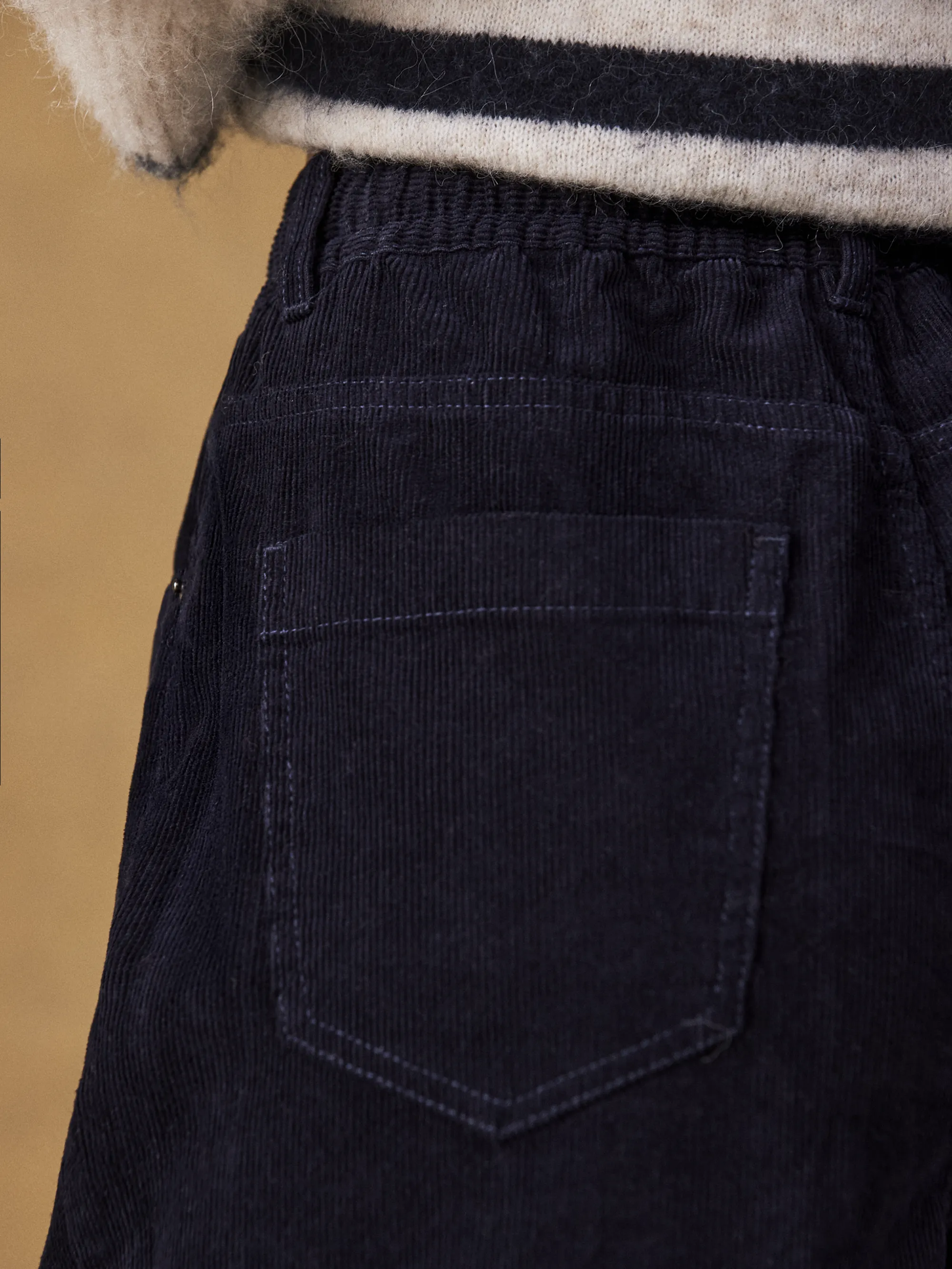 Navy Cord Drawstring Wide Leg Trousers - Image 4