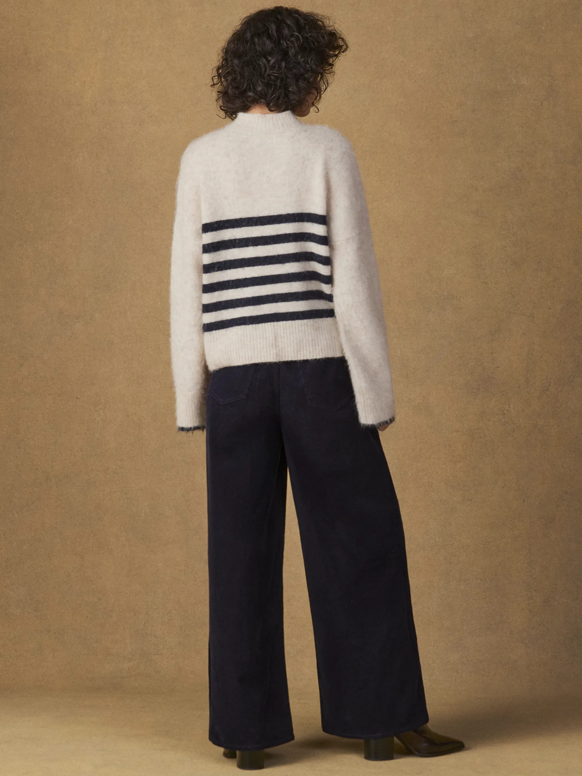 Navy Cord Drawstring Wide Leg Trousers - Image 5