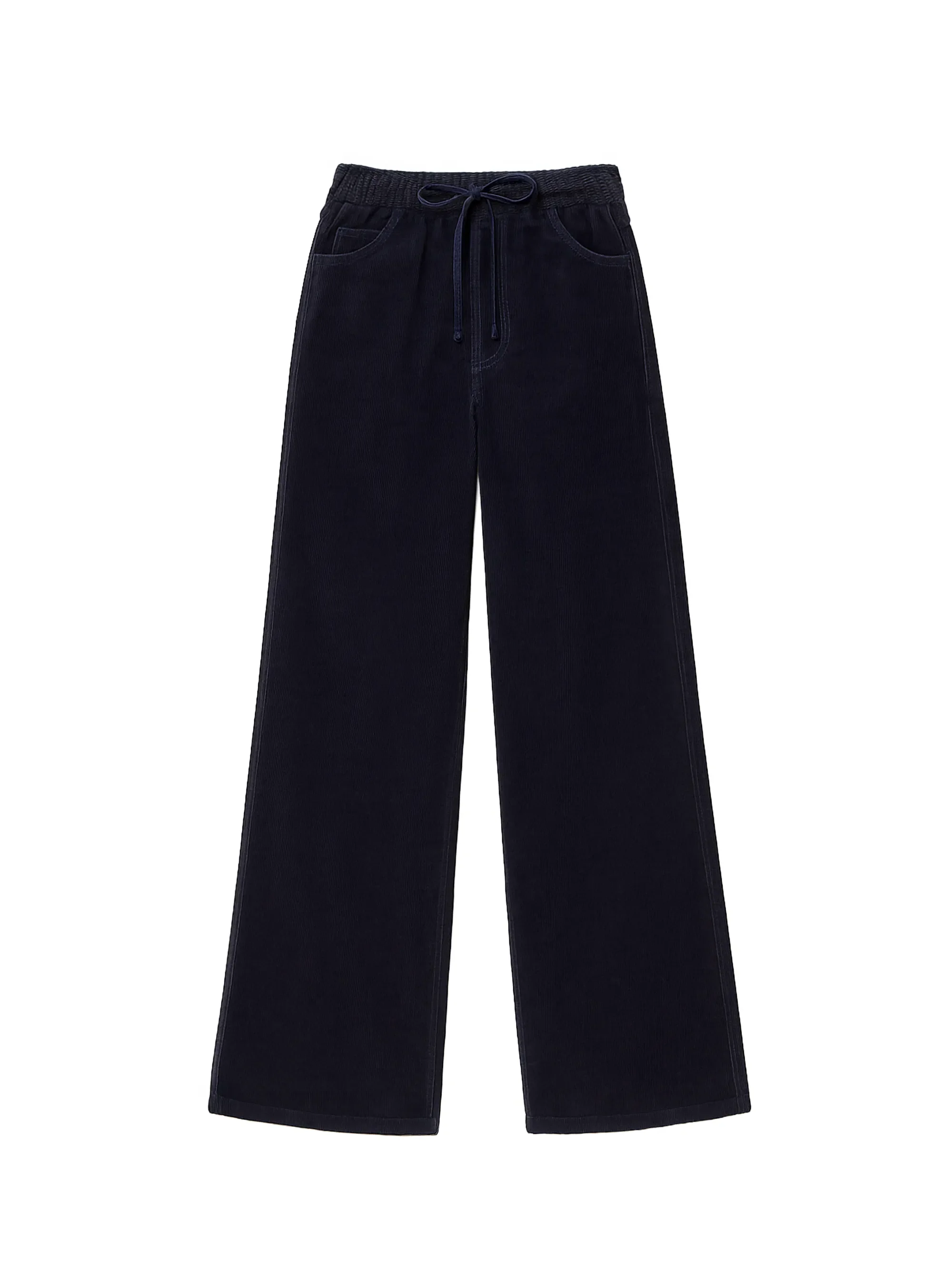 Navy Cord Drawstring Wide Leg Trousers - Image 6