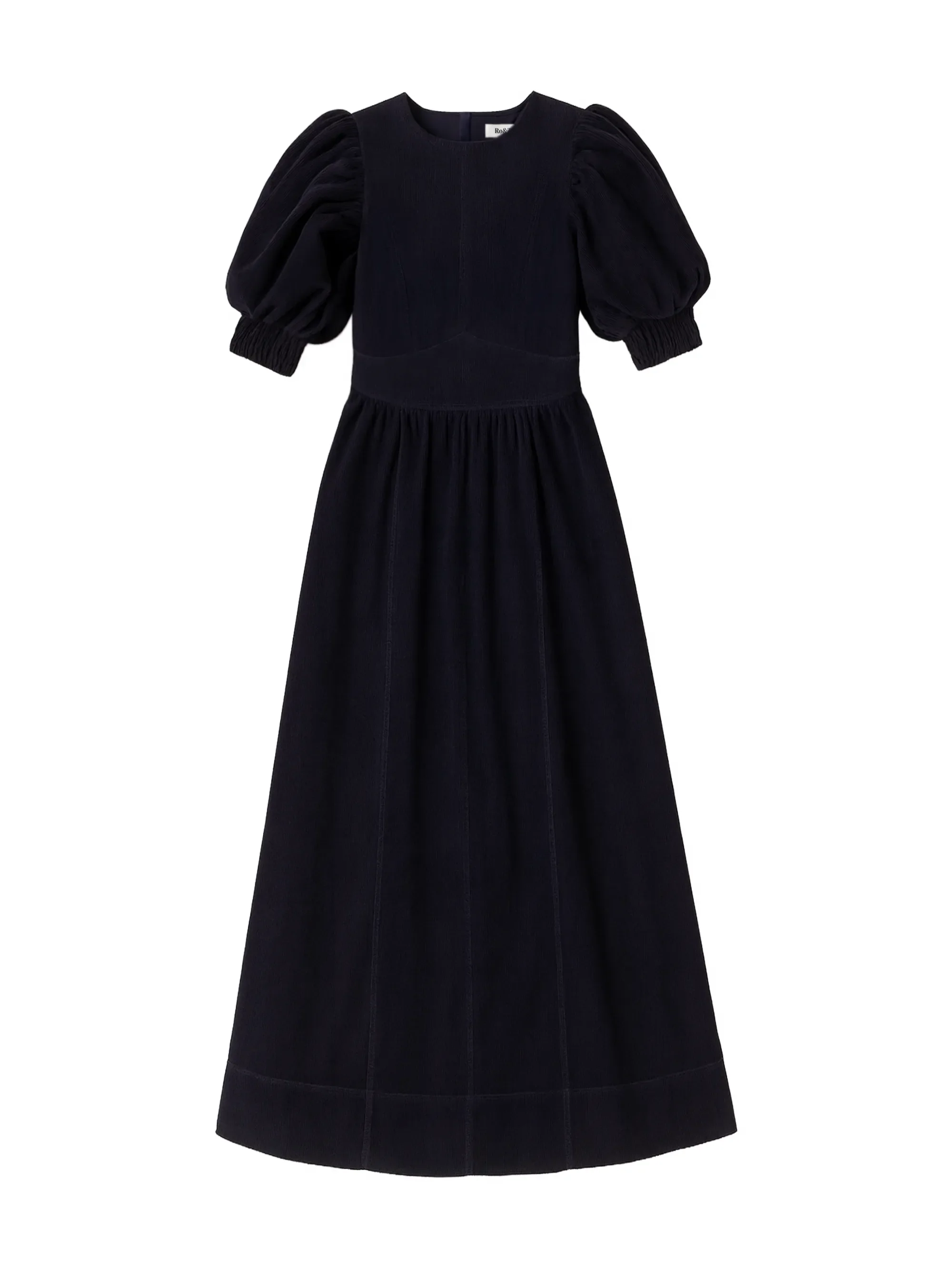 Navy Cord Puff Sleeve Midi Dress - Image 7