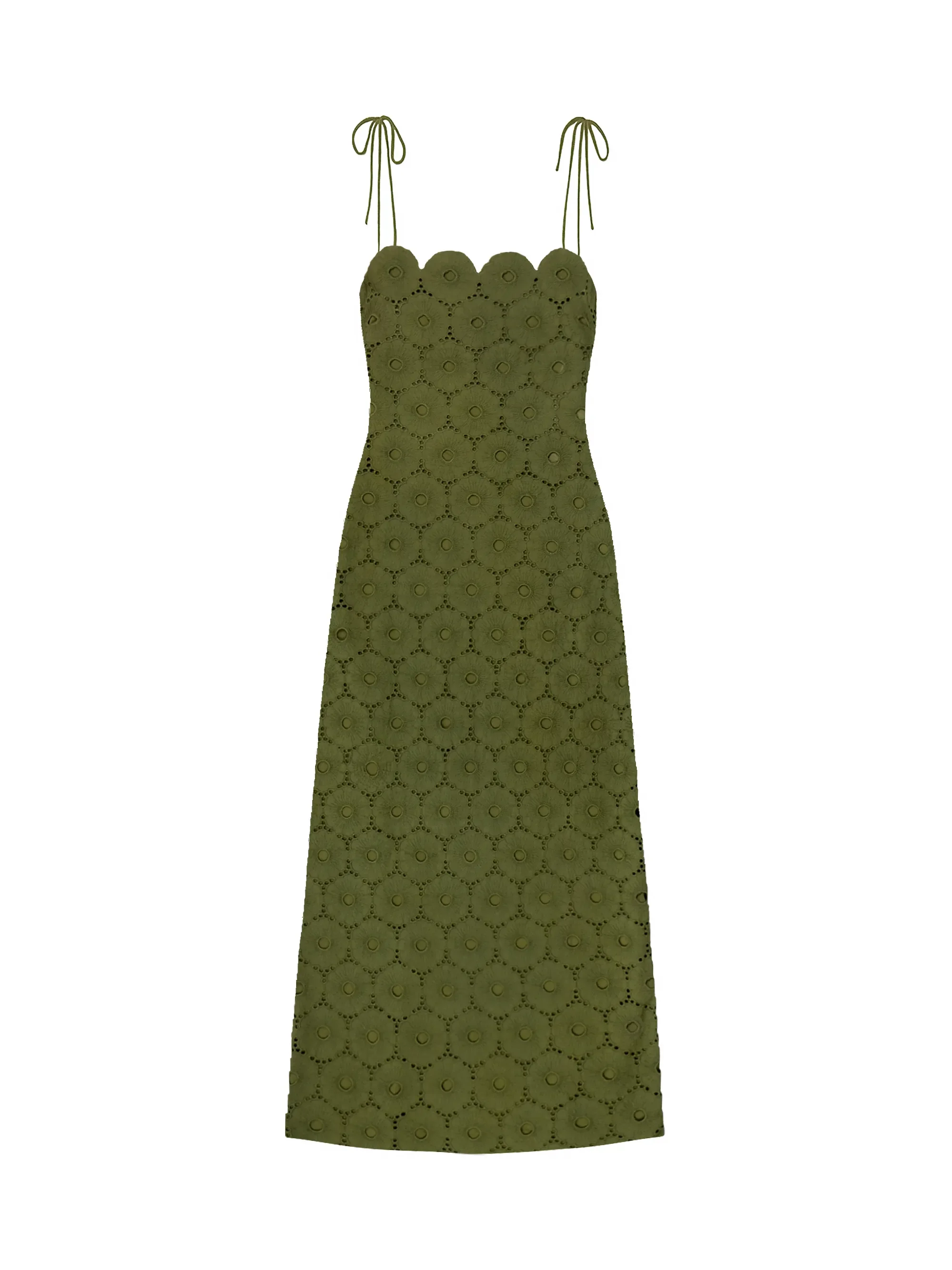 Petite Olive Broderie Tie Shoulder Dress - Image 6
