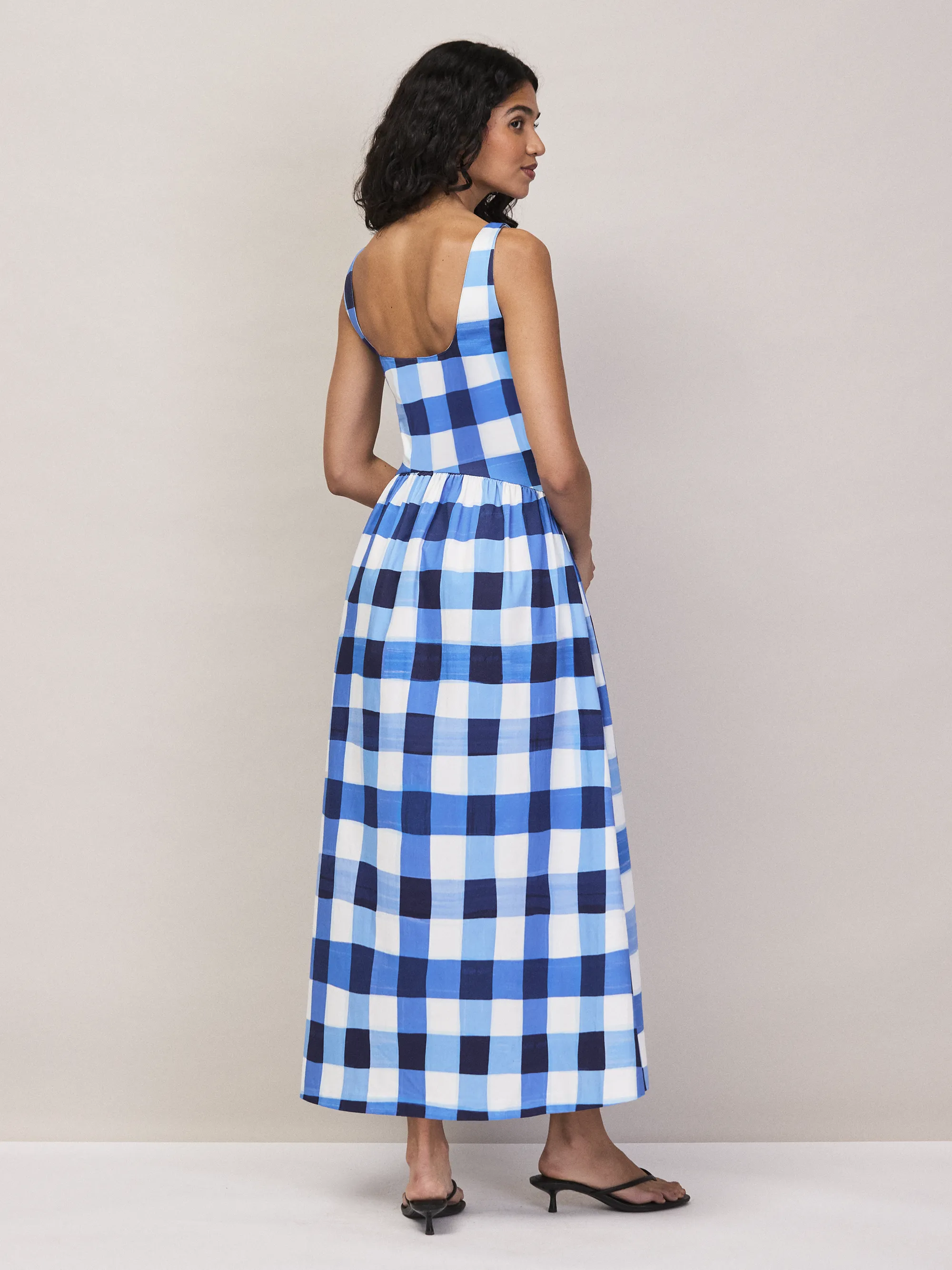 Raya Blue Check Square Neck Dress - Image 6