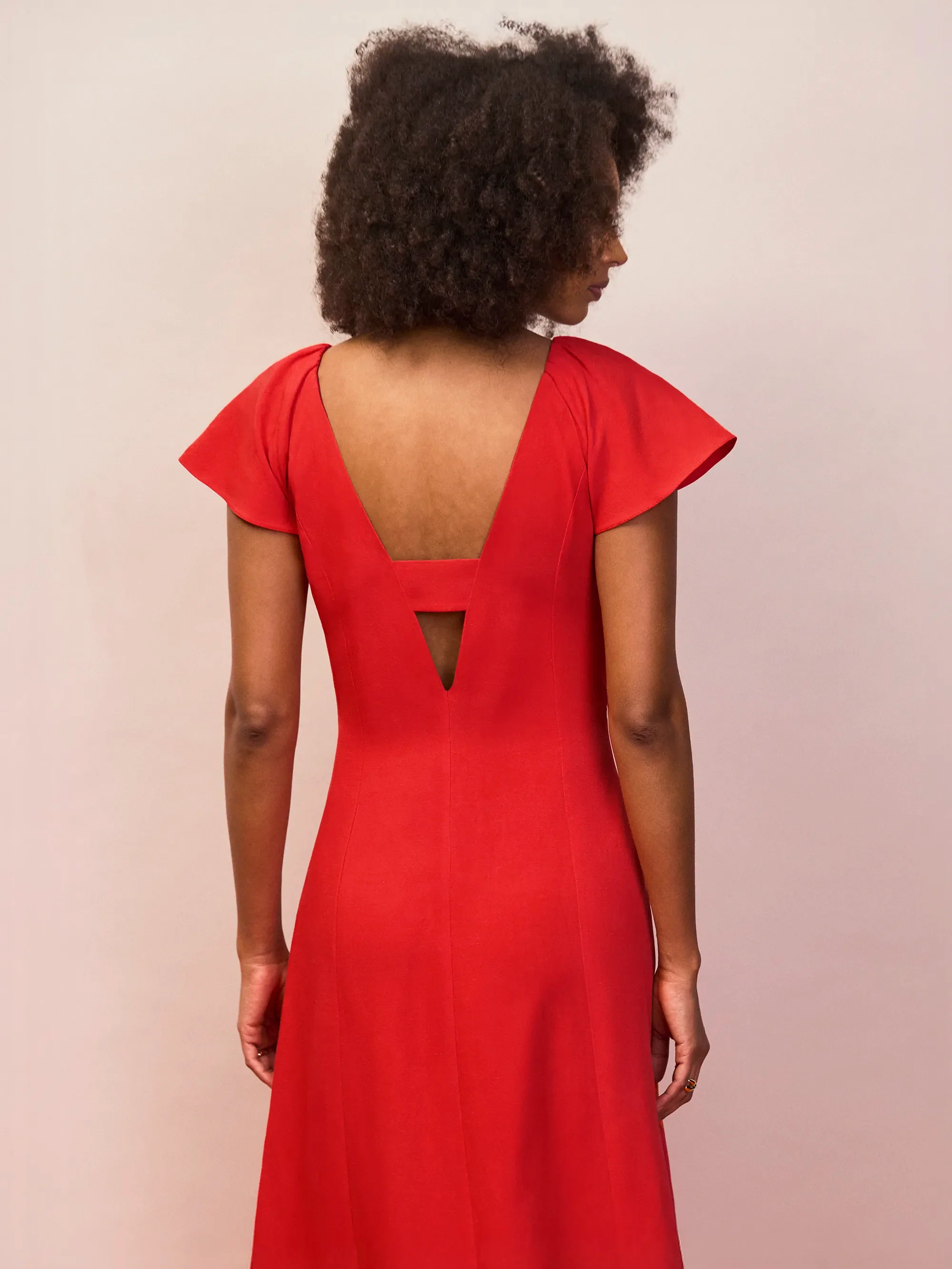 Petite Red Flutter Sleeve Dress With Linen - Image 5