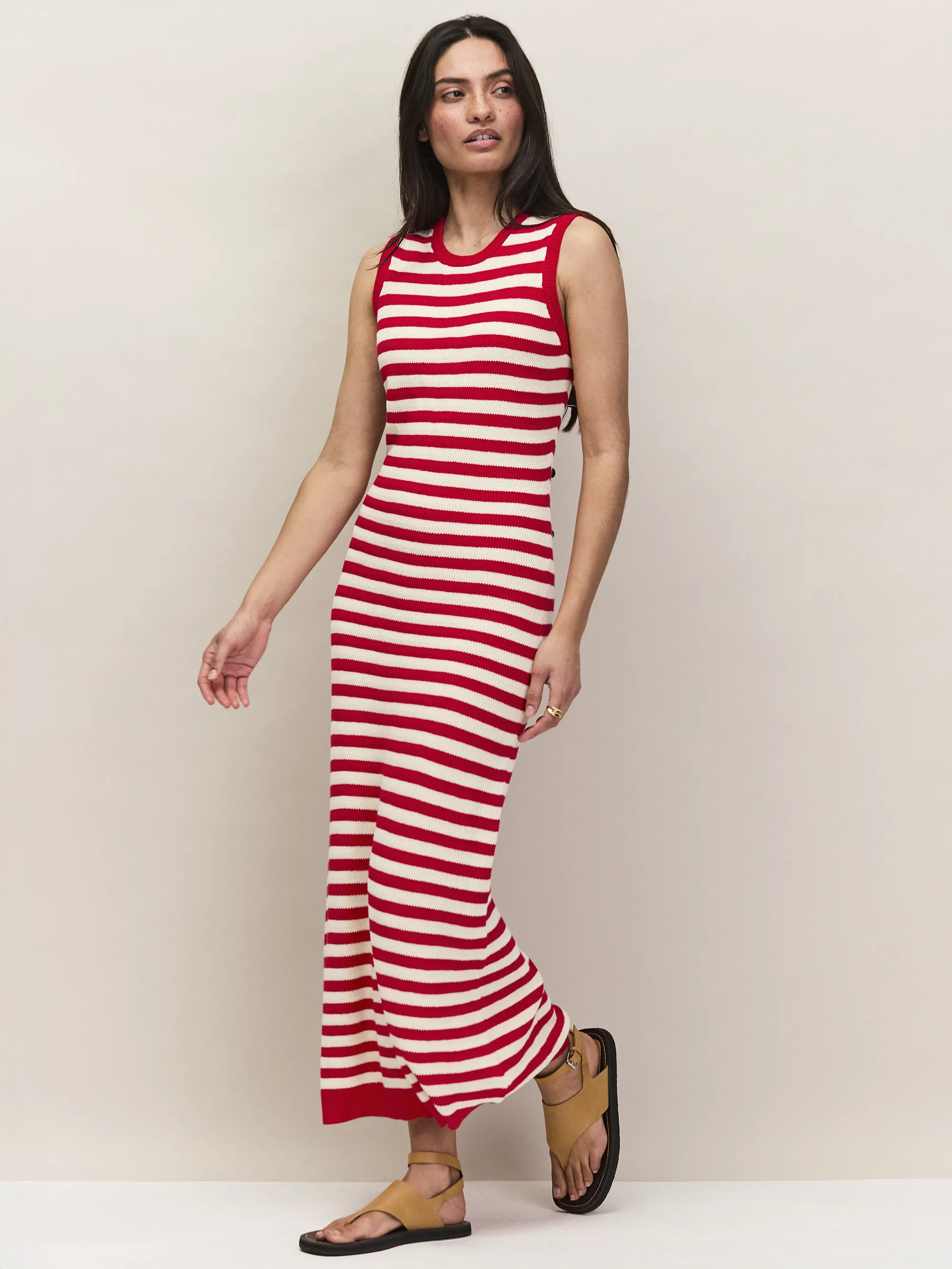 Red Stripe Cotton Knit Midi Dress - Image 3