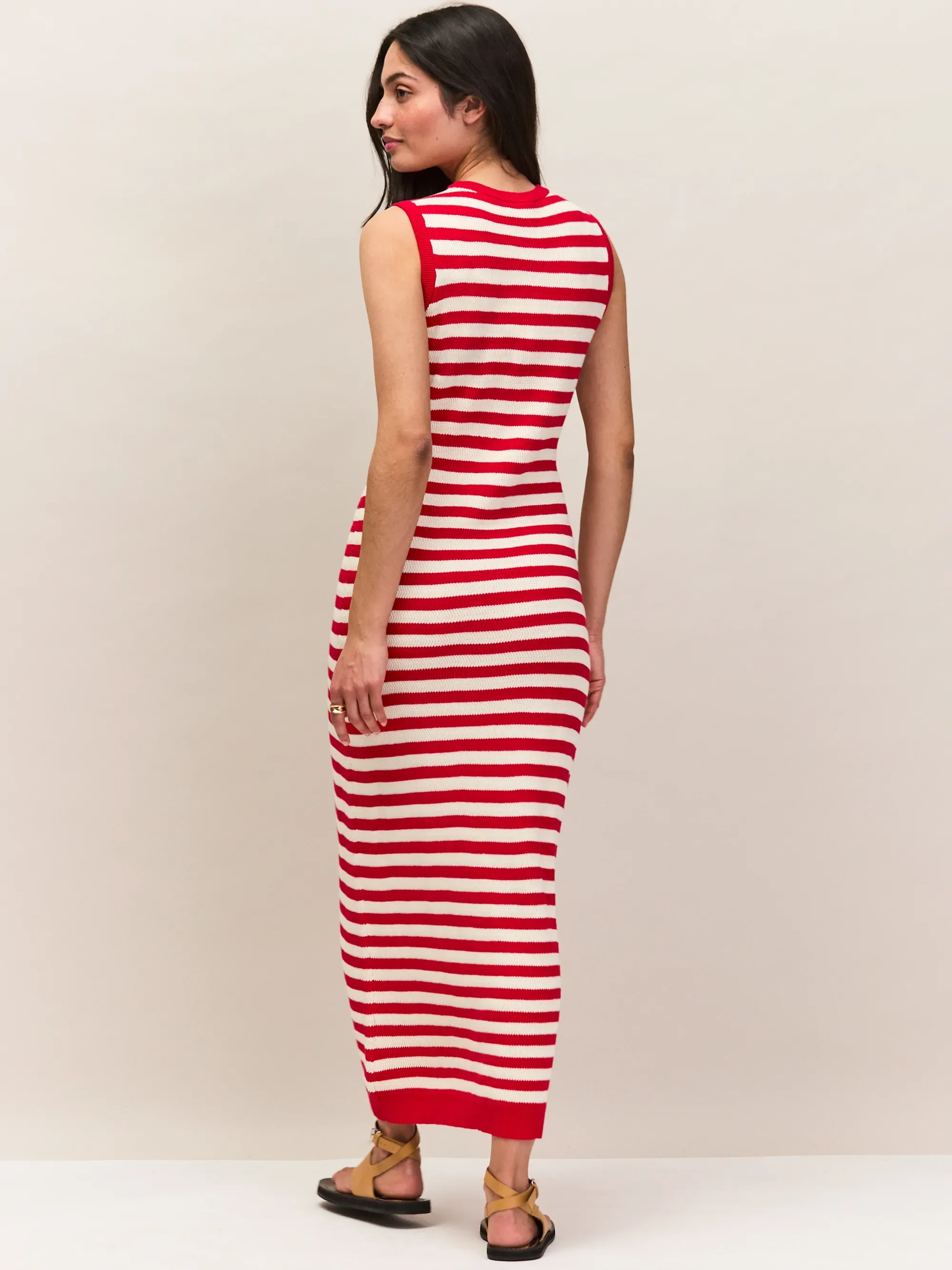 Red Stripe Cotton Knit Midi Dress - Image 6