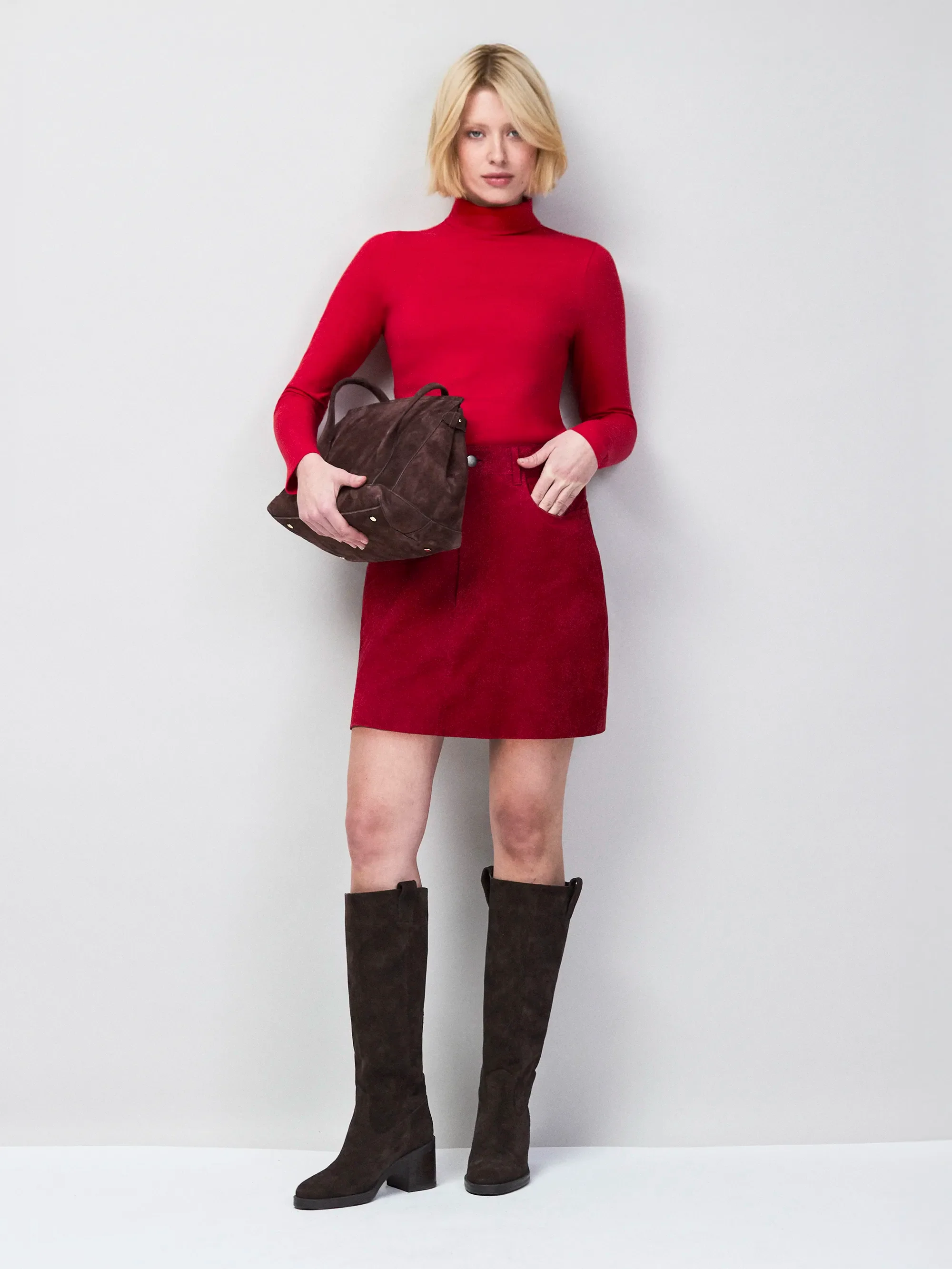Red Suede Mini Skirt - Image 4
