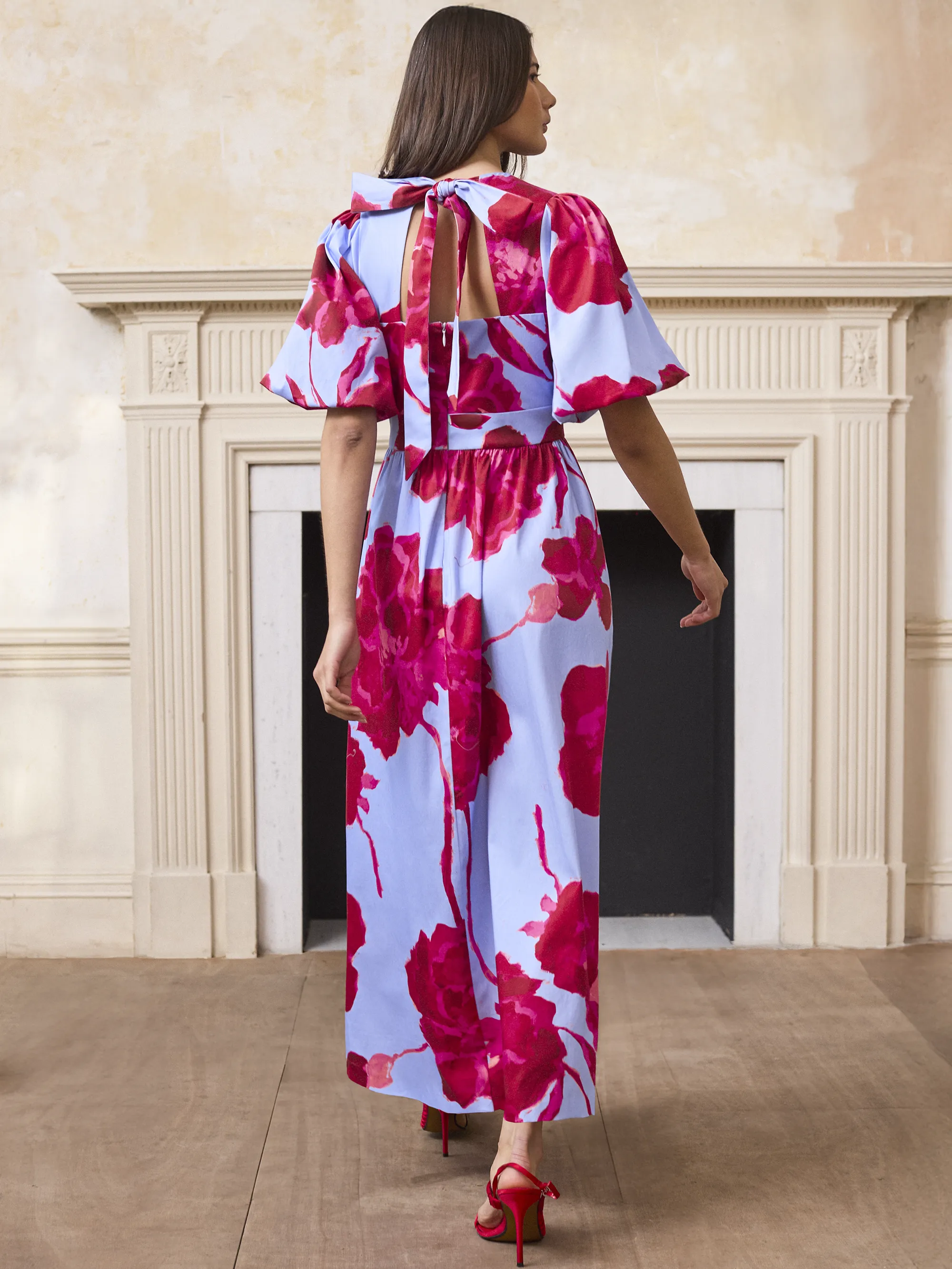 Seraphina Pink And Blue Floral Puff Sleeve Dress - Image 5