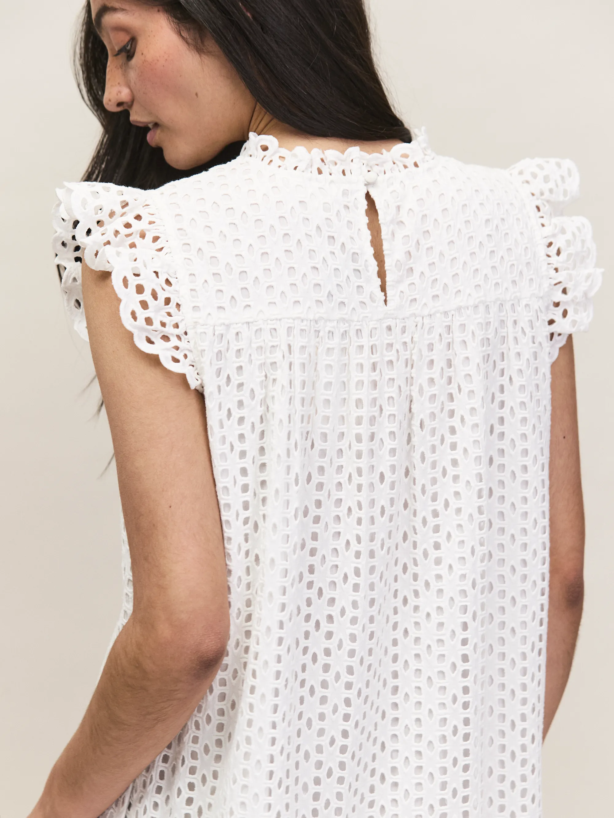 White Broderie Anglaise Cotton Mini Dress - Image 4