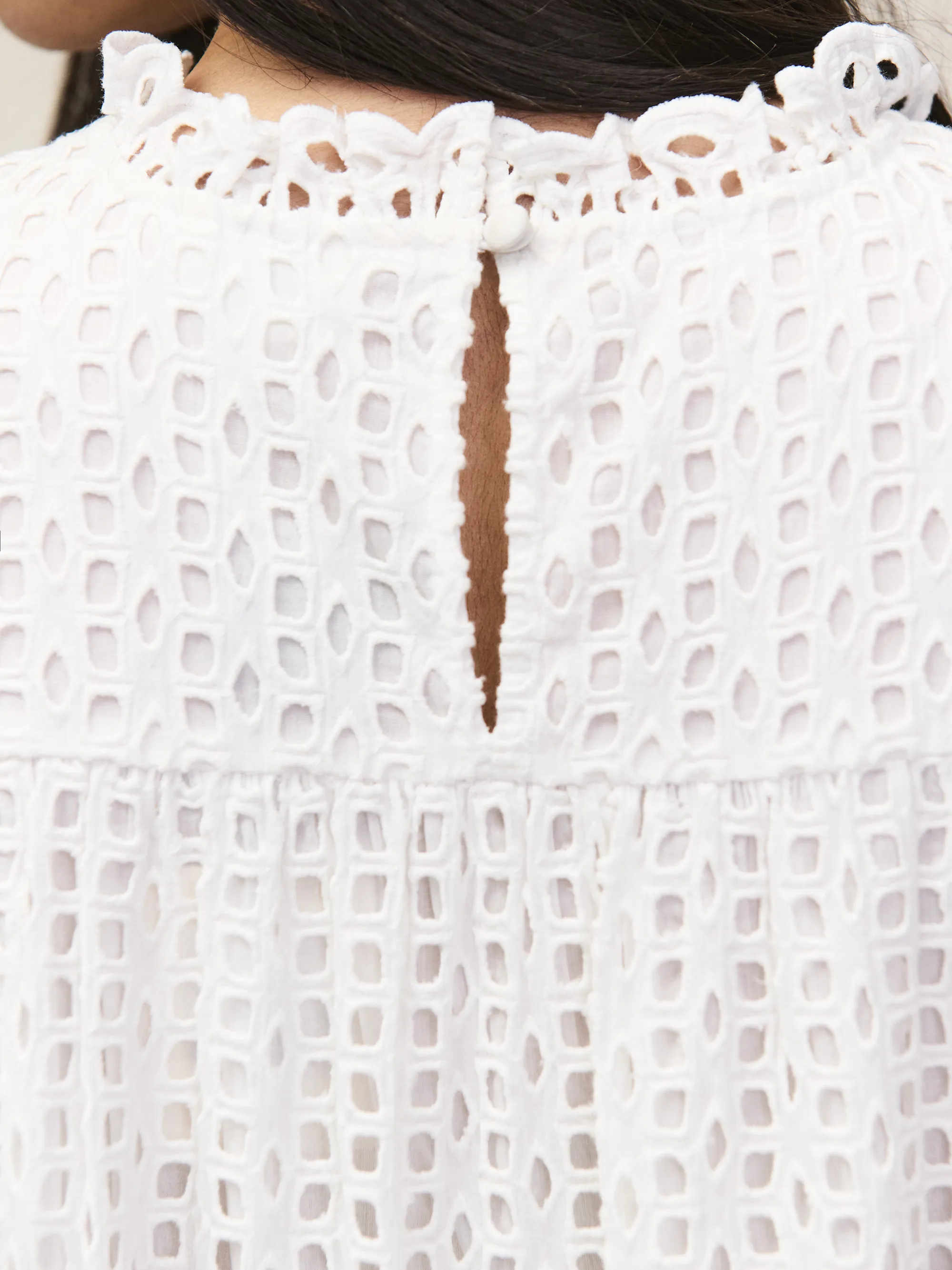 White Broderie Anglaise Cotton Mini Dress - Image 5