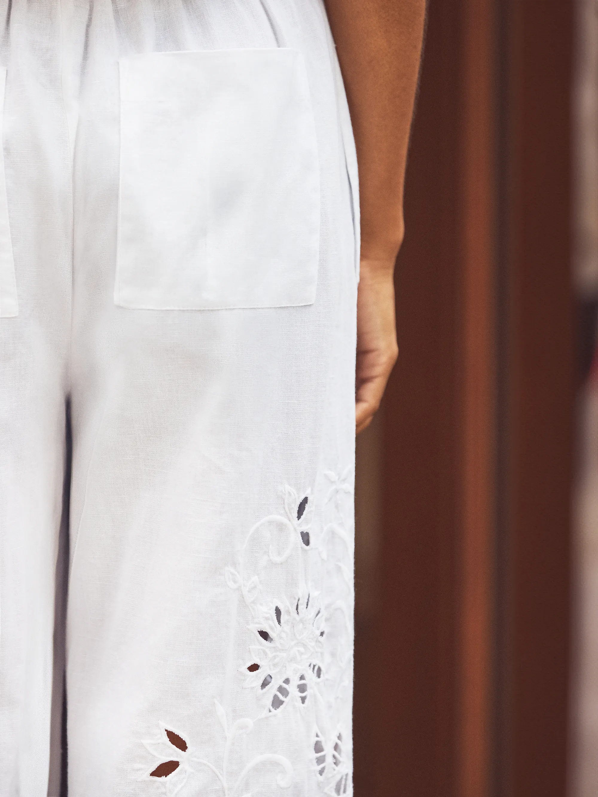 White Cutwork Broderie Trousers - Image 4